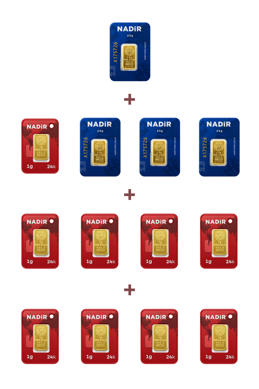 Nadir Gold 24 Ayar 19 Gram Külçe Altın (4 Adet 2,5 Gram Külçe Altın + 9 Adet 1 Gram Külçe Altın )