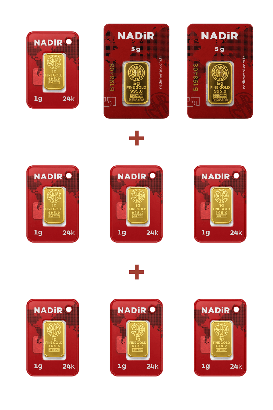 Nadir Gold 24 Ayar 17 Gram Külçe Altın (2 Adet 5 Gram Külçe Altın + 7 Adet 1 Gram Külçe Altın )