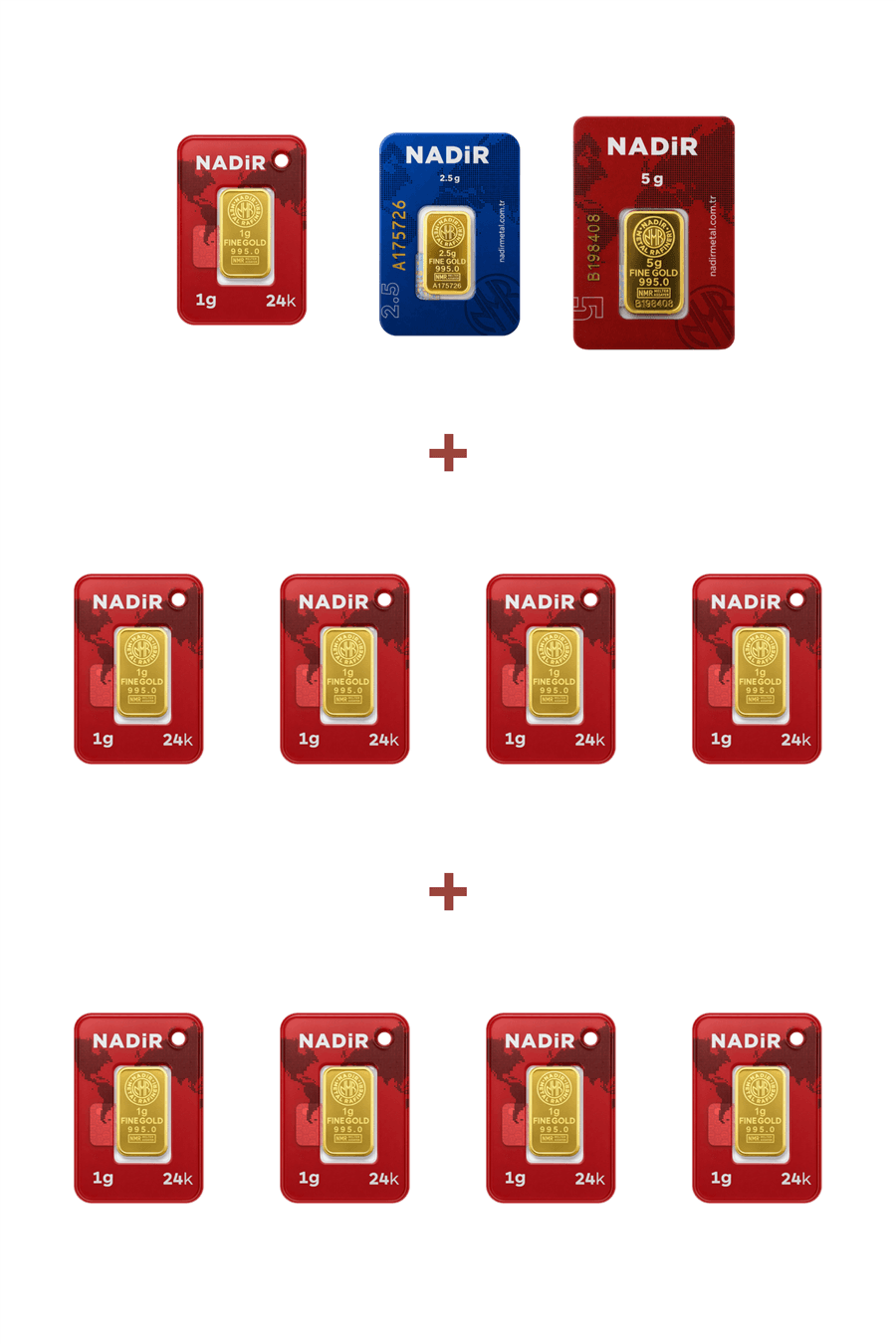 Nadir Gold 24 Ayar 16,5 Gram Altın (1 Ad 5 Gram Altın + 1 Ad 2,5 Gram Altın + 9 Ad 1 Gram Altın )