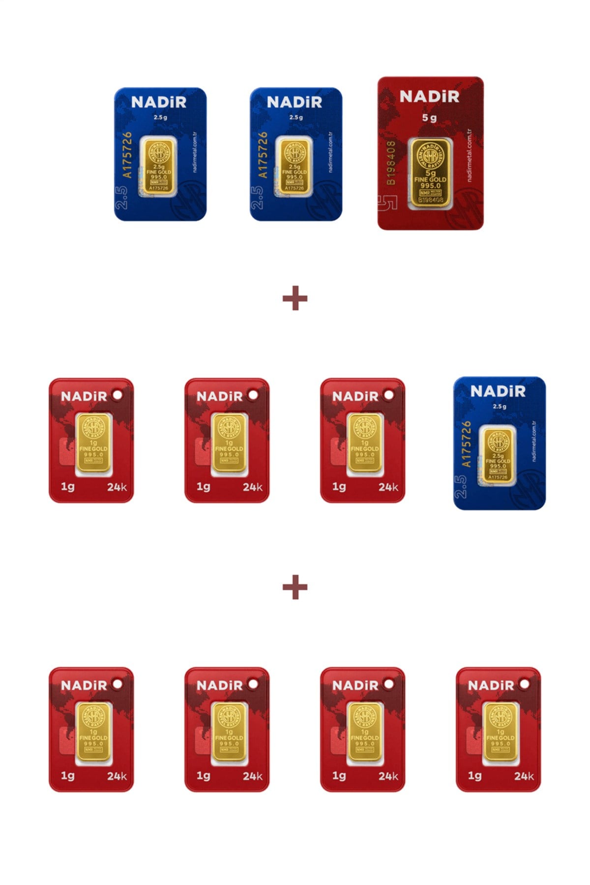 24 Ayar 19,5 Gram Külçe Altın (1 Adet 5 Gram Külçe Altın + 3 Adet 2,5 Gram Külçe Altın +