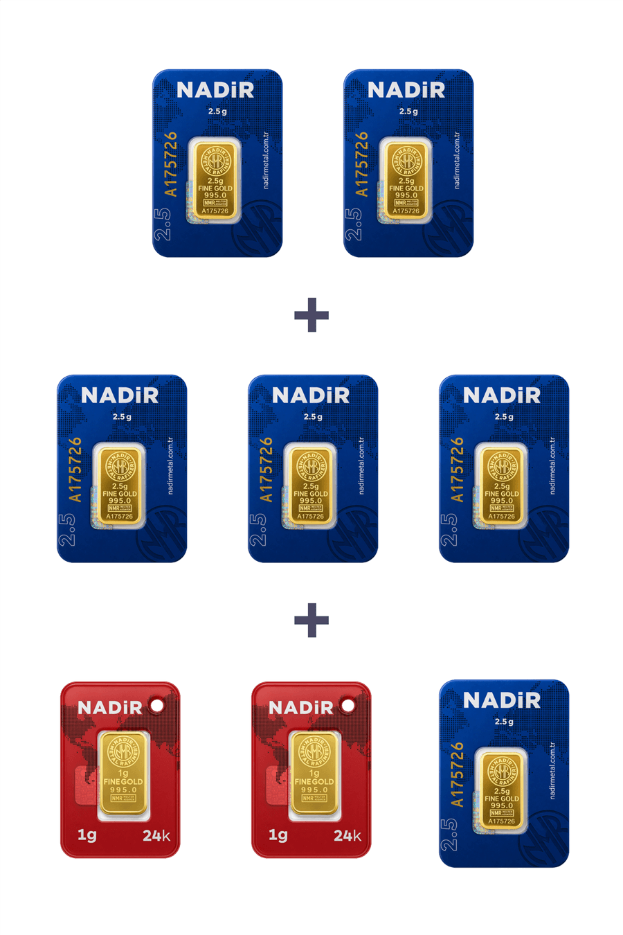 Nadir Gold 24 Ayar 17 Gram Külçe Altın (6 Adet 2,5 Gram Külçe Altın + 2 Adet 1 Gram Külçe Altın )