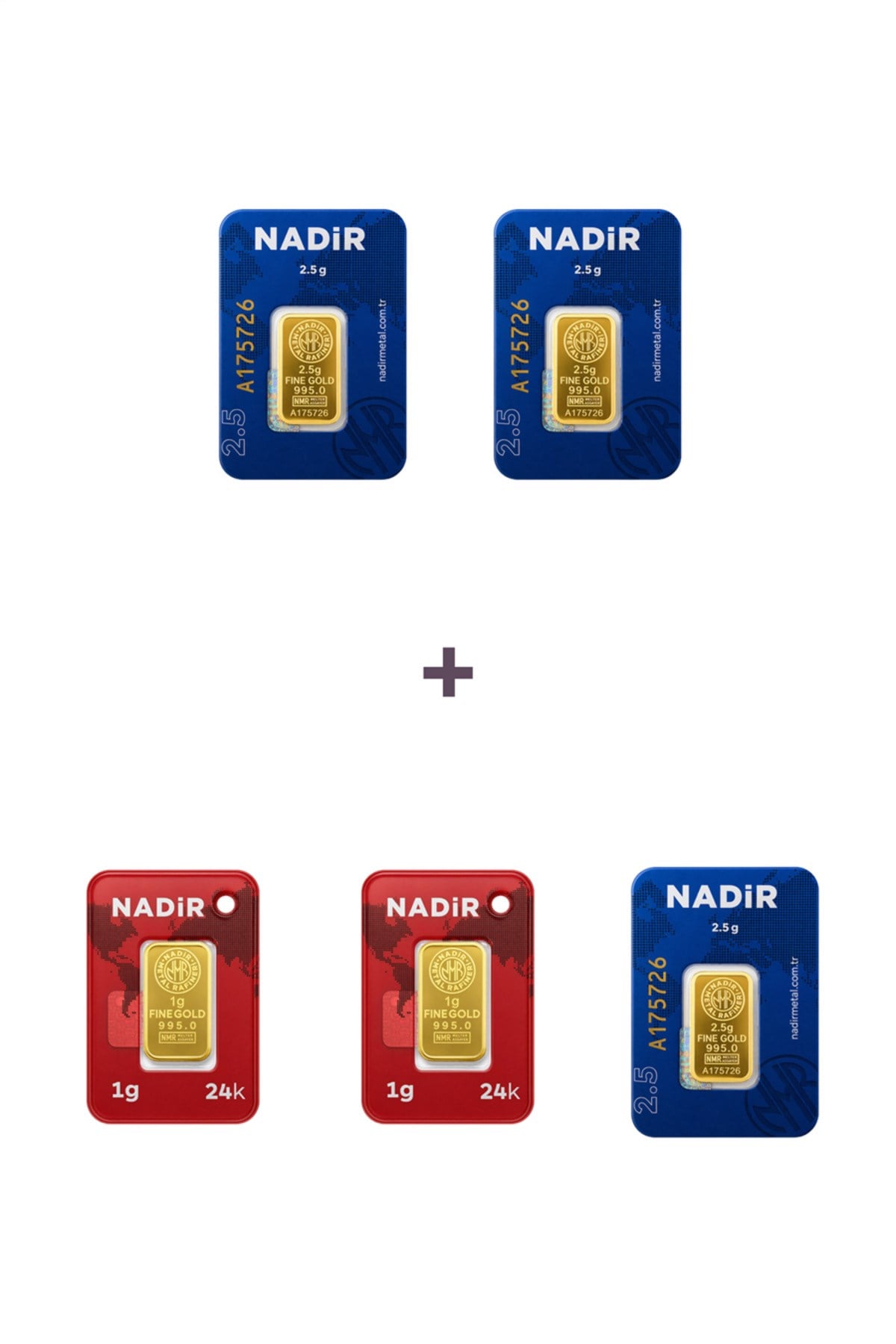 24 Ayar 9,5 Gram Külçe Altın (3 Adet 2,5 Gram Külçe Altın + 2 Adet 1 Gram Külçe Altın )