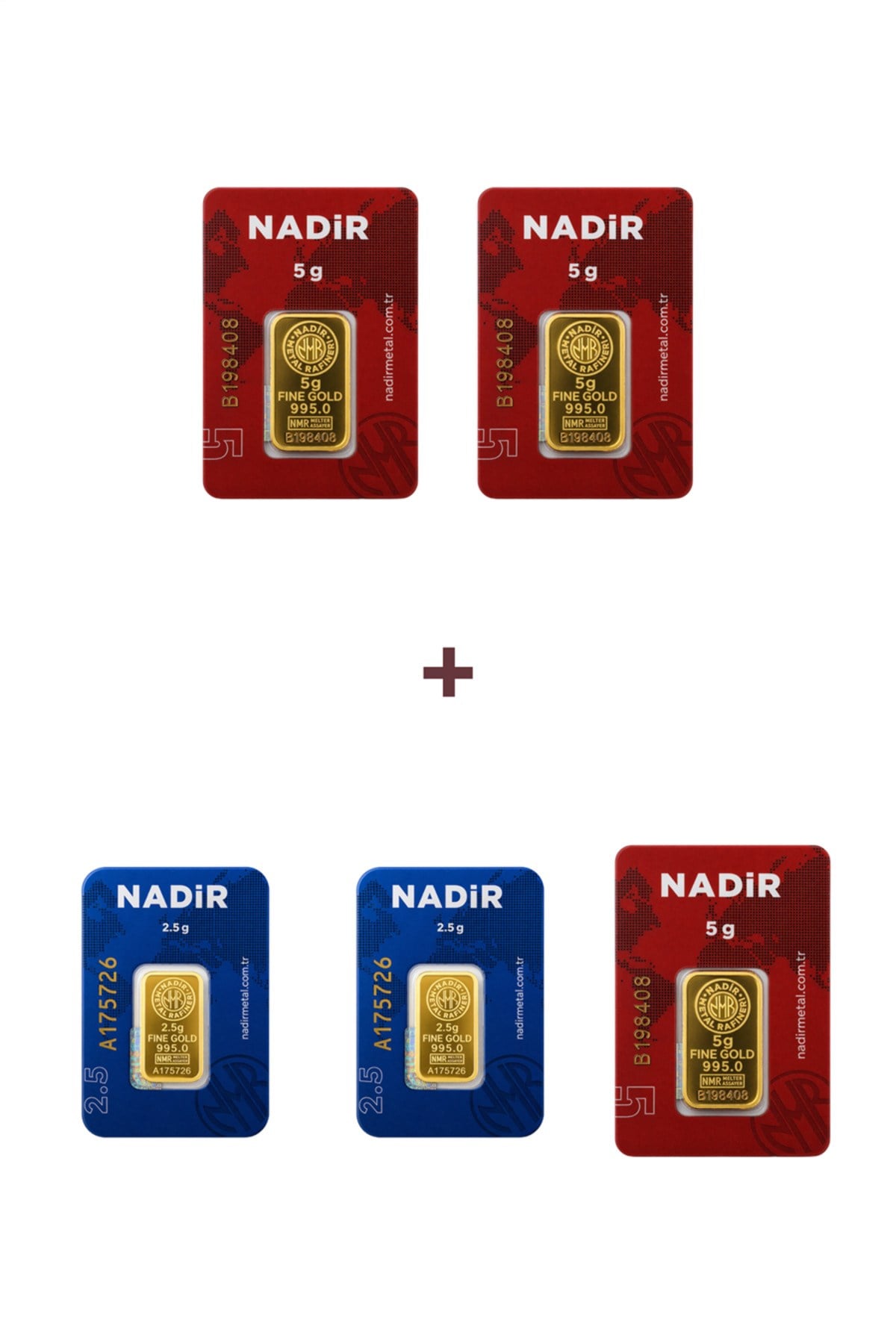24 Ayar 20 Gram Külçe Altın (3 Adet 5 Gram Külçe Altın + 2 Adet 2,5 Gram Külçe Altın )