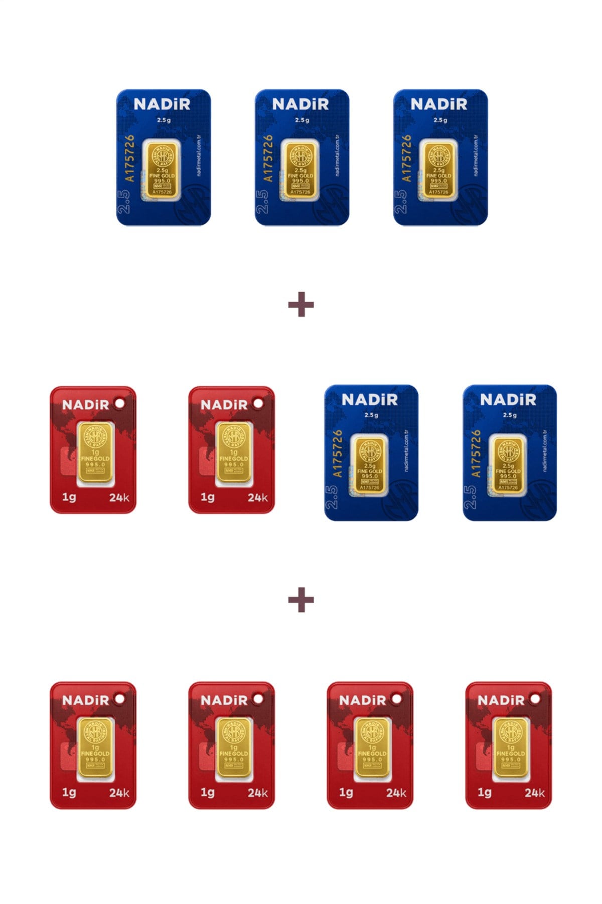24 Ayar 18,5 Gram Külçe Altın (5 Adet 2,5 Gram Külçe Altın + 6 Adet 1 Gram Külçe Altın )