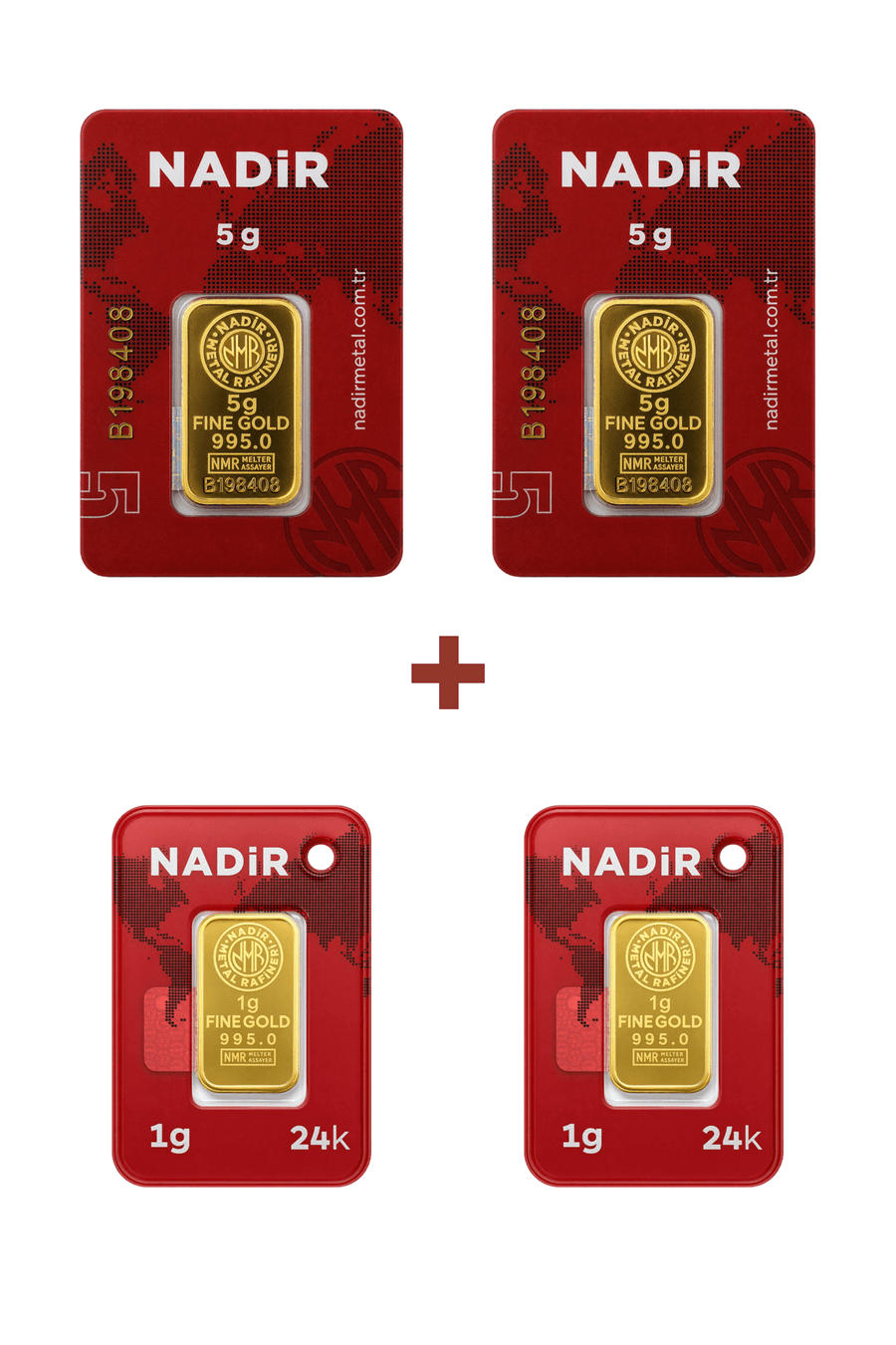 Nadir Gold 24 Ayar 12 Gram Külçe Altın (2 Adet 5 Gram Külçe Altın + 2 Adet 1 Gram Külçe Altın )