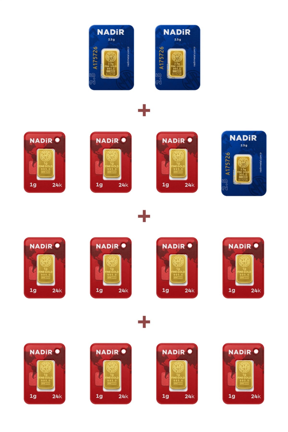 24 Ayar 18,5 Gram Külçe Altın (3 Adet 2,5 Gram Külçe Altın + 11 Adet 1 Gram Külçe Altın )