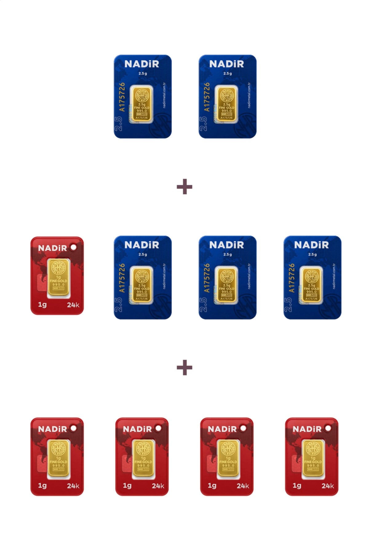 24 Ayar 17,5 Gram Külçe Altın (5 Adet 2,5 Gram Külçe Altın + 5 Adet 1 Gram Külçe Altın )