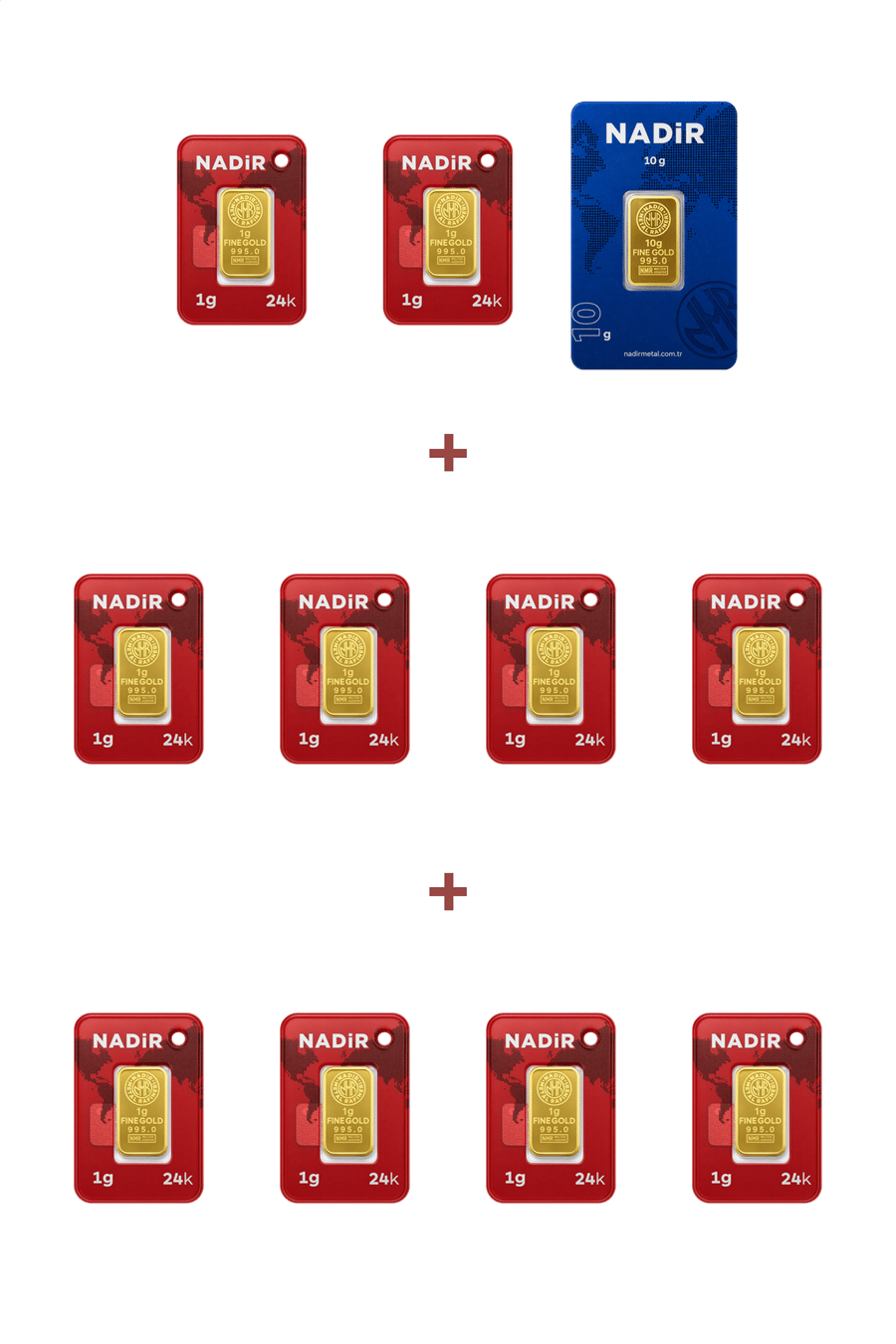 Nadir Gold 24 Ayar 20 Gram Külçe Altın (1 Adet 10 Gram Külçe Altın + 10 Adet 1 Gram Külçe Altın )