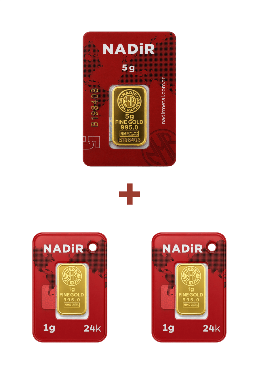 Nadir Gold 24 Ayar 7 Gram Külçe Altın (1 Adet 5 Gram Külçe Altın + 2 Adet 1 Gram Külçe Altın )