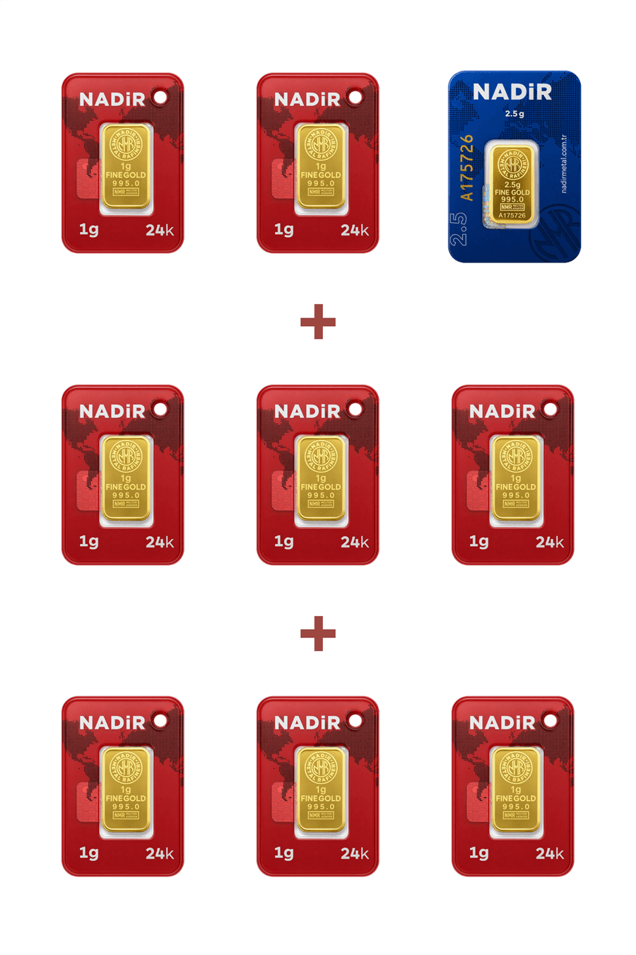 Nadir Gold 24 Ayar 10,5 Gram Külçe Altın (1 Adet 2,5 Gram Külçe Altın + 8 Adet 1 Gram Külçe Altın )