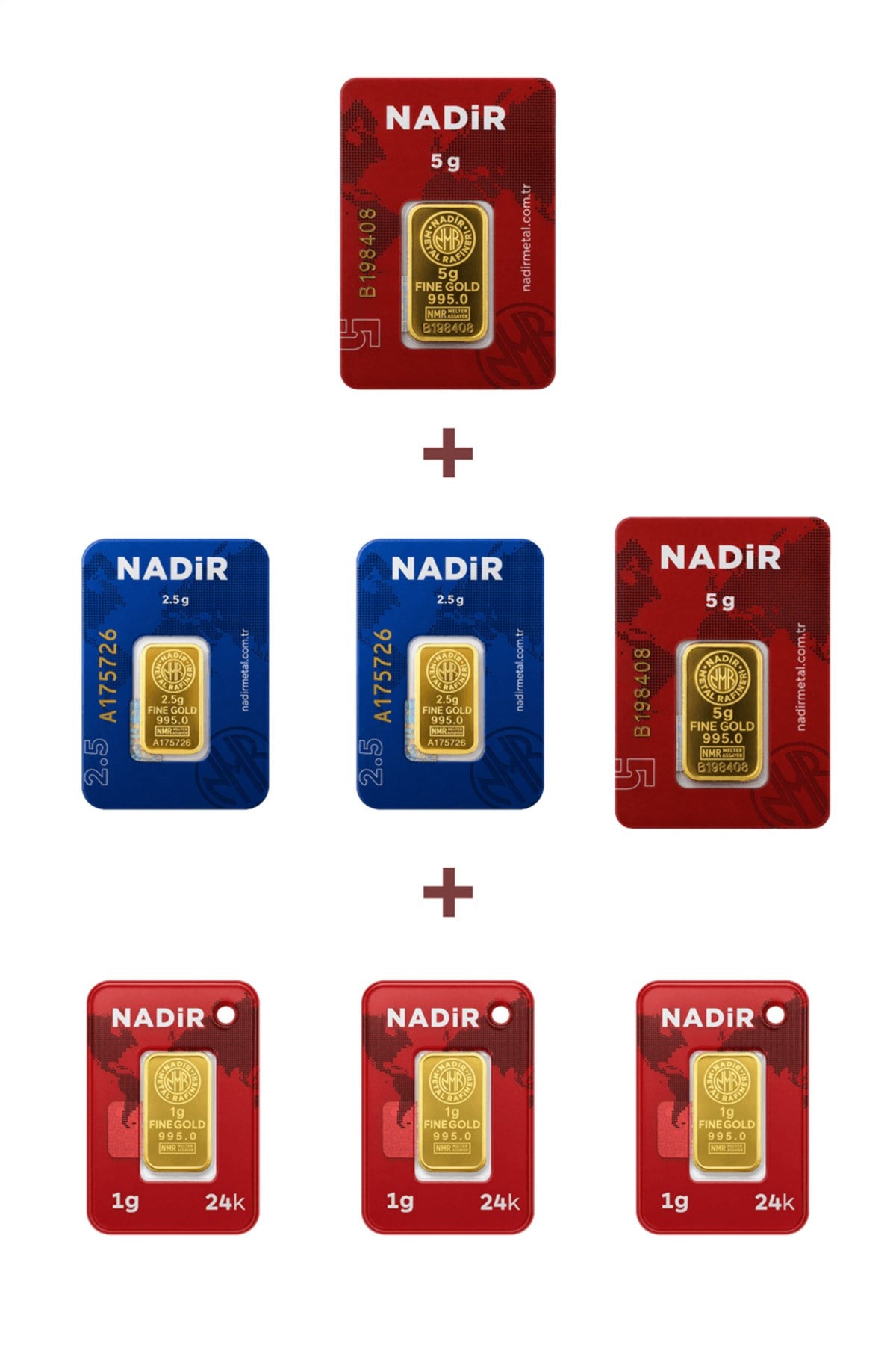 24 Ayar 18 Gram Külçe Altın (2 Adet 5 Gram Külçe Altın + 2 Adet 2,5 Gram Külçe Altın + 3