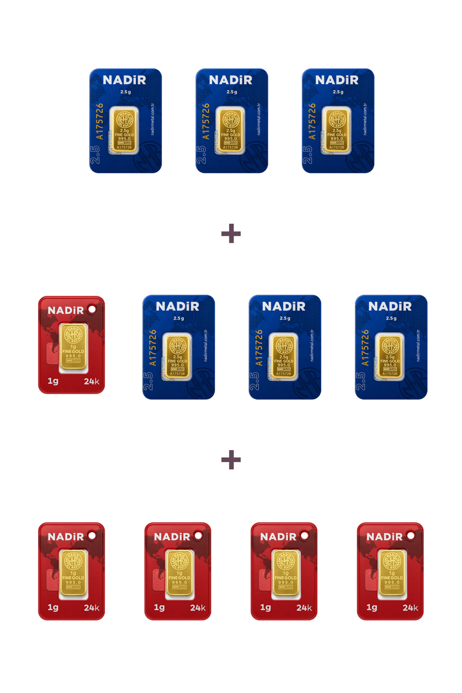Nadir Gold 24 Ayar 20 Gram Külçe Altın (6 Adet 2,5 Gram Külçe Altın + 5 Adet 1 Gram Külçe Altın )