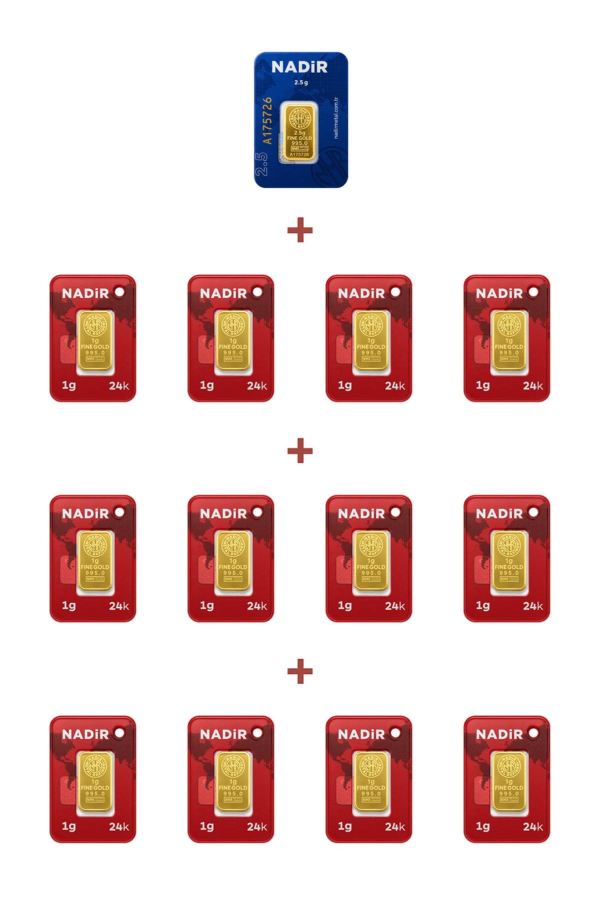 24 Ayar 14,5 Gram Külçe Altın (1 Adet 2,5 Gram Külçe Altın + 12 Adet 1 Gram Külçe Altın )