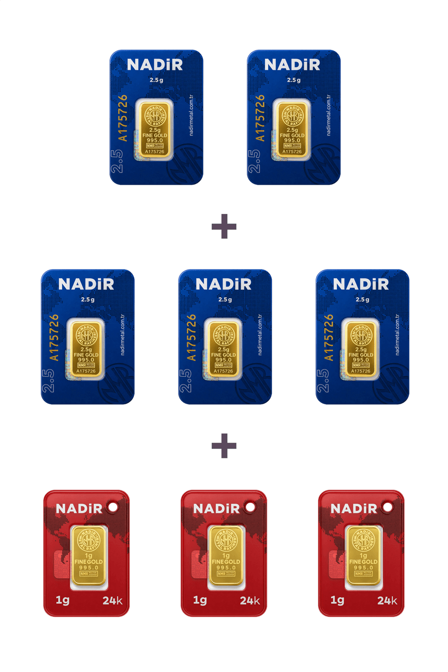 Nadir Gold 24 Ayar 15,5 Gram Külçe Altın (5 Adet 2,5 Gram Külçe Altın + 3 Adet 1 Gram Külçe Altın )