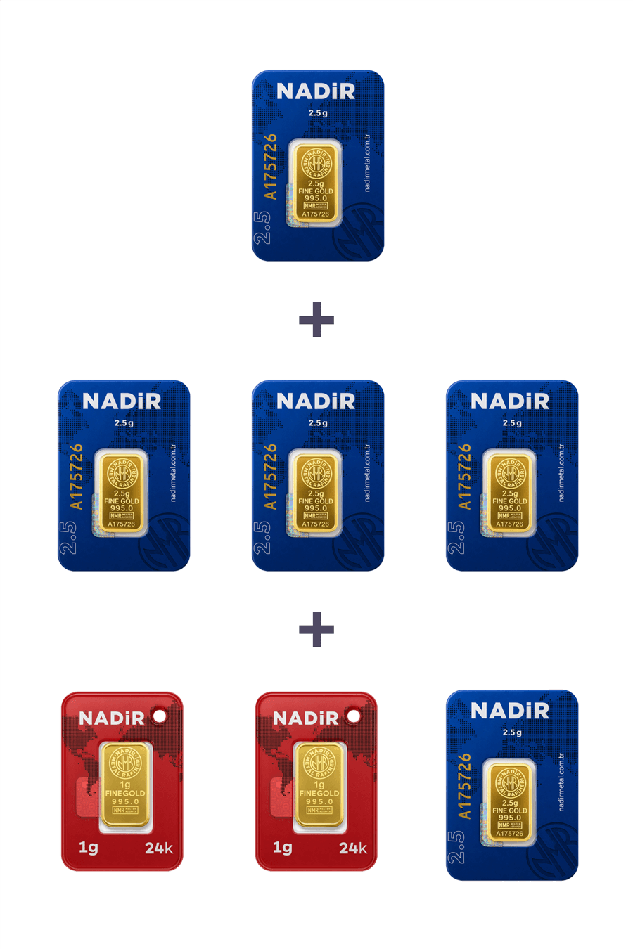 Nadir Gold 24 Ayar 14,5 Gram Külçe Altın (5 Adet 2,5 Gram Külçe Altın + 2 Adet 1 Gram Külçe Altın )