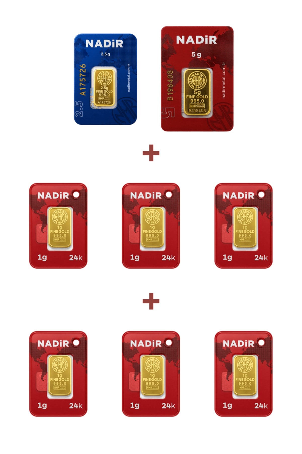 24 Ayar 13,5 Gram Külçe Altın (1 Adet 5 Gram Külçe Altın + 1 Adet 2,5 Gram Külçe Altın +