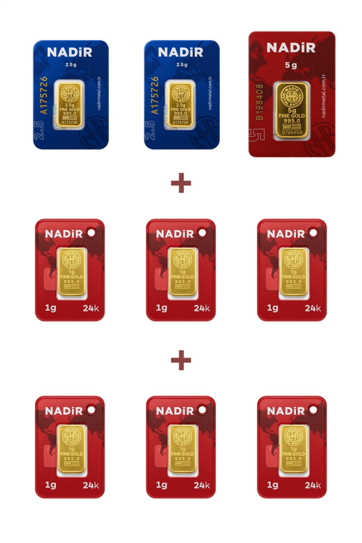 24 Ayar 16 Gram Külçe Altın (1 Adet 5 Gram Külçe Altın + 2 Adet 2,5 Gram Külçe Altın + 6