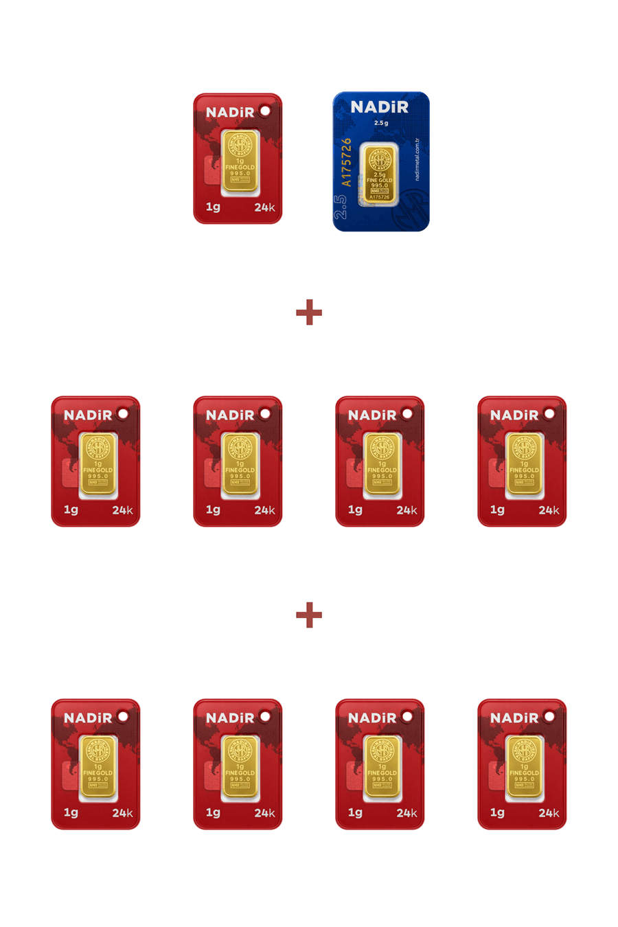 Nadir Gold 24 Ayar 11,5 Gram Külçe Altın (1 Adet 2,5 Gram Külçe Altın + 9 Adet 1 Gram Külçe Altın )