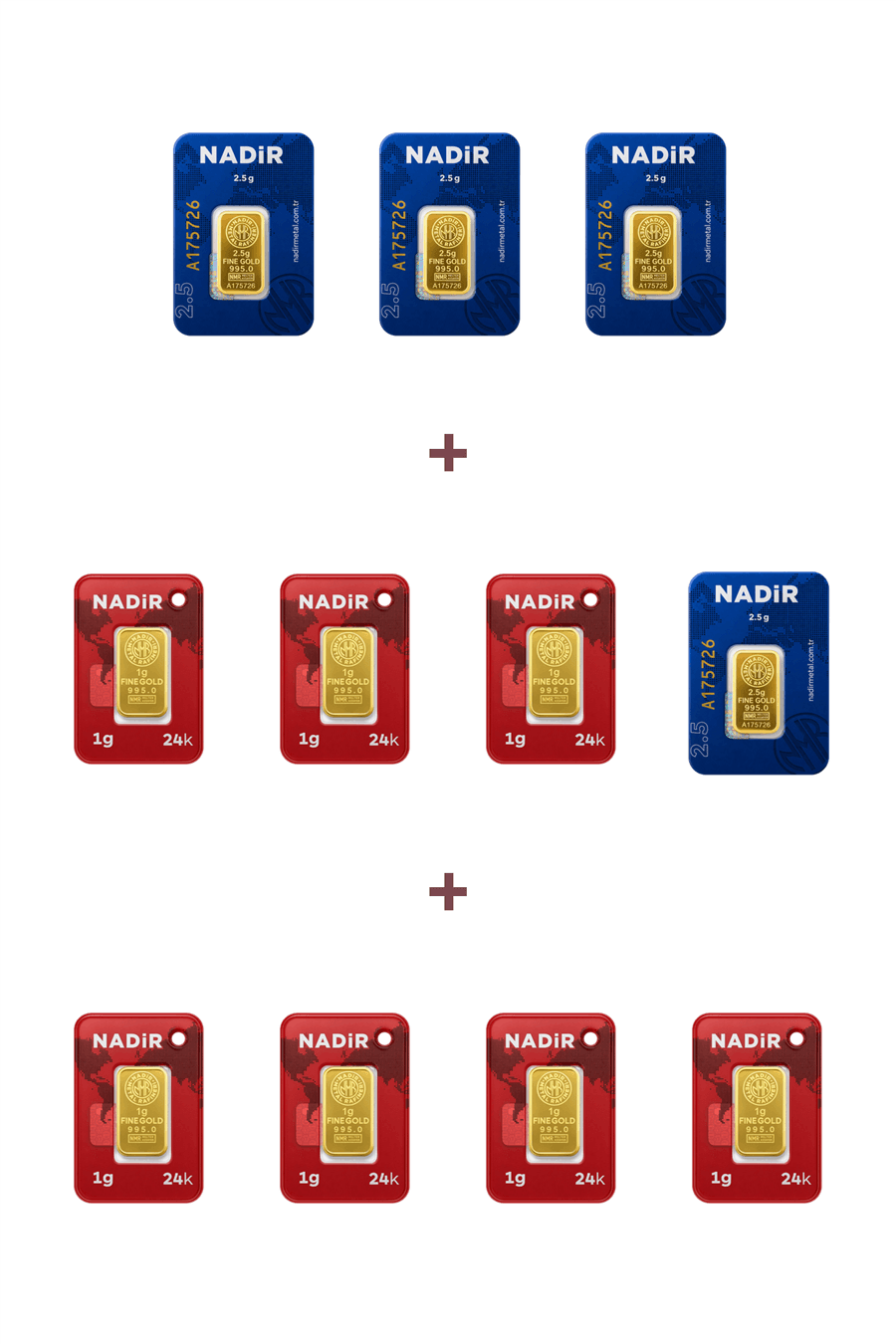 Nadir Gold 24 Ayar 17 Gram Külçe Altın (4 Adet 2,5 Gram Külçe Altın + 7 Adet 1 Gram Külçe Altın )