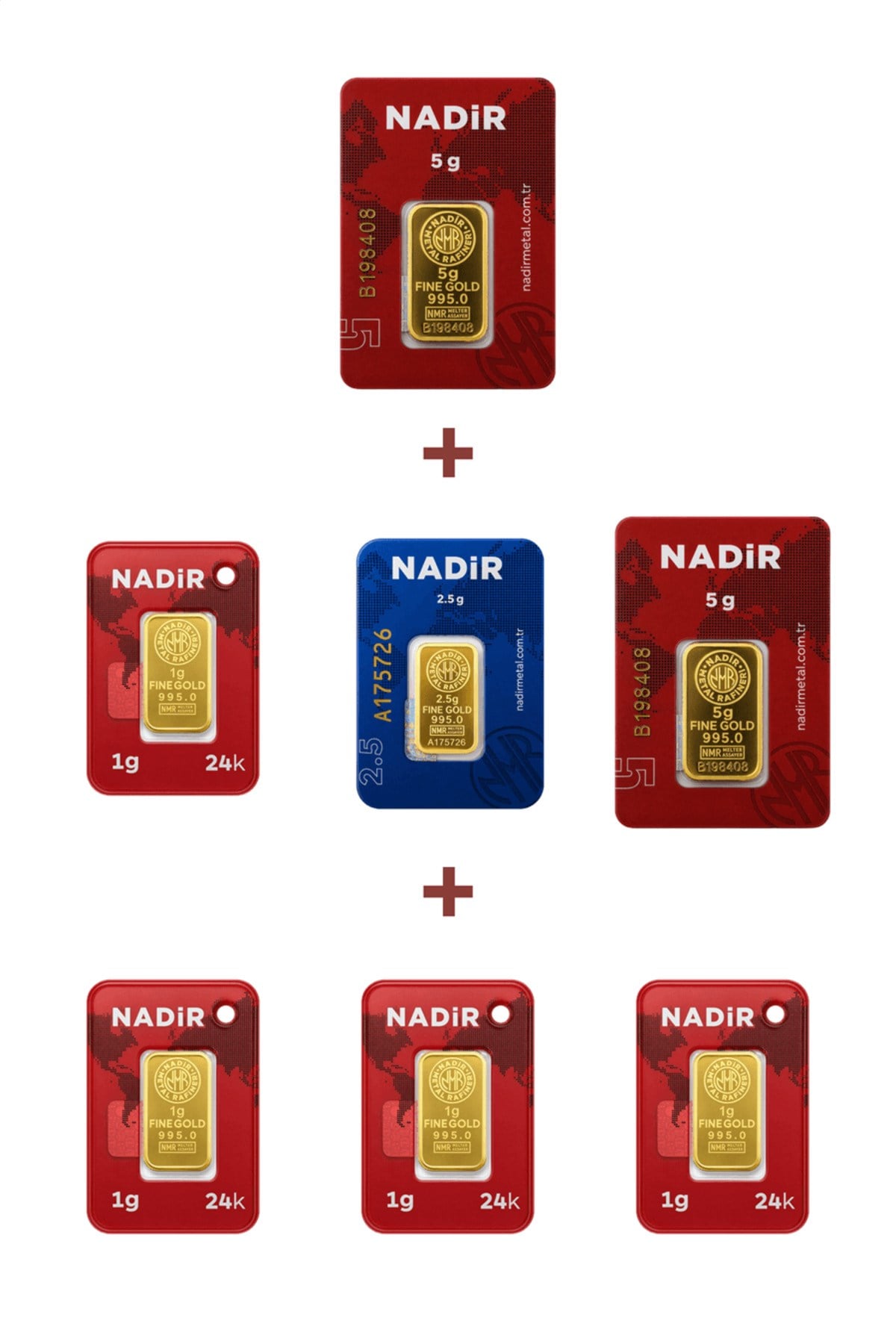 24 Ayar 16,5 Gram Külçe Altın (2 Adet 5 Gram Külçe Altın + 1 Adet 2,5 Gram Külçe Altın +
