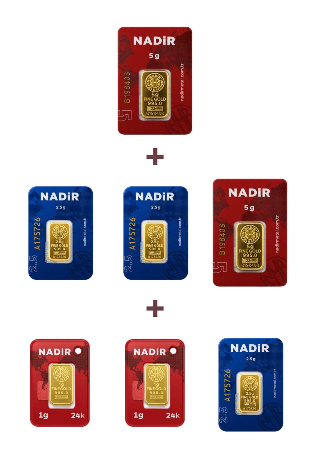 24 Ayar 19,5 Gram Külçe Altın (2 Adet 5 Gram Külçe Altın + 3 Adet 2,5 Gram Külçe Altın +