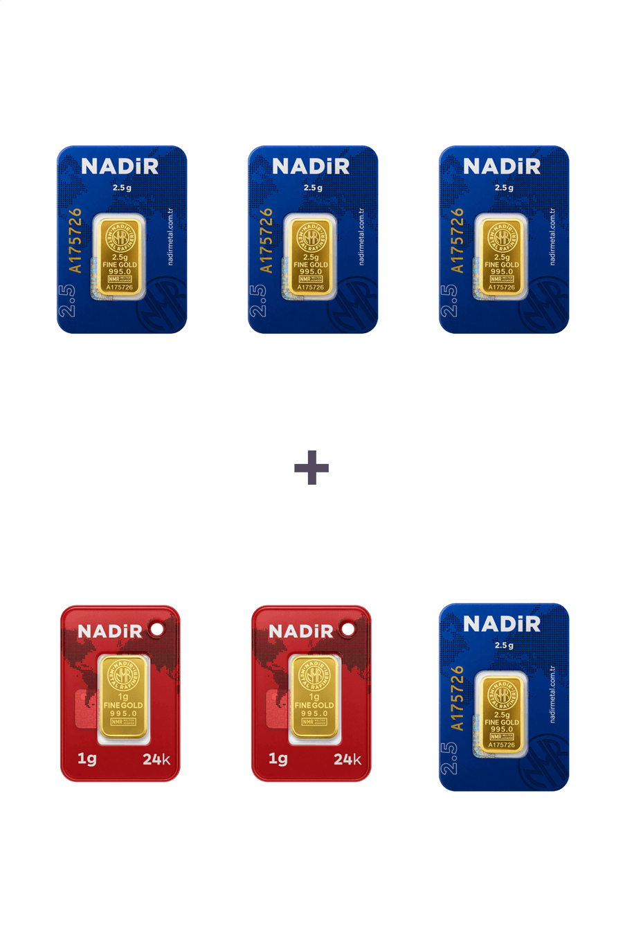 Nadir Gold 24 Ayar 12 Gram Külçe Altın (4 Adet 2,5 Gram Külçe Altın + 2 Adet 1 Gram Külçe Altın )