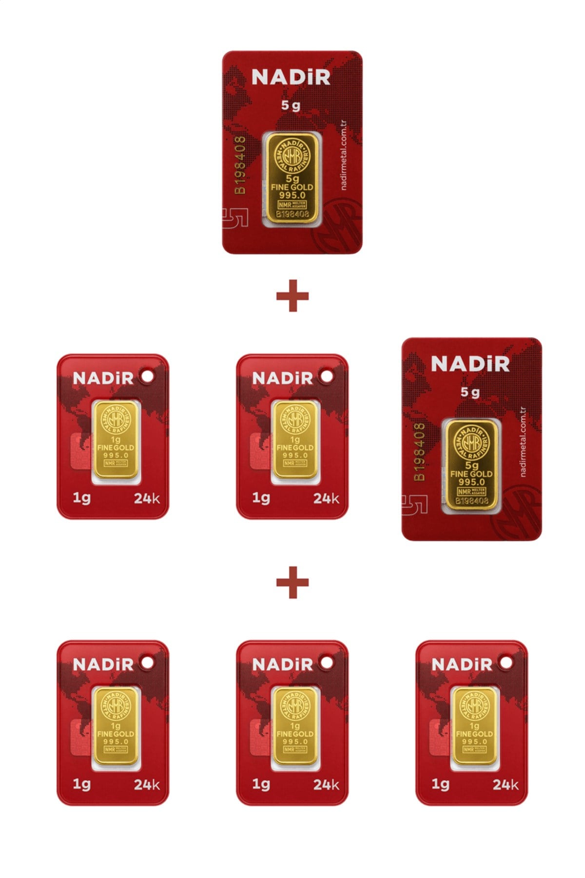 24 Ayar 15 Gram Külçe Altın (2 Adet 5 Gram Külçe Altın + 5 Adet 1 Gram Külçe Altın )