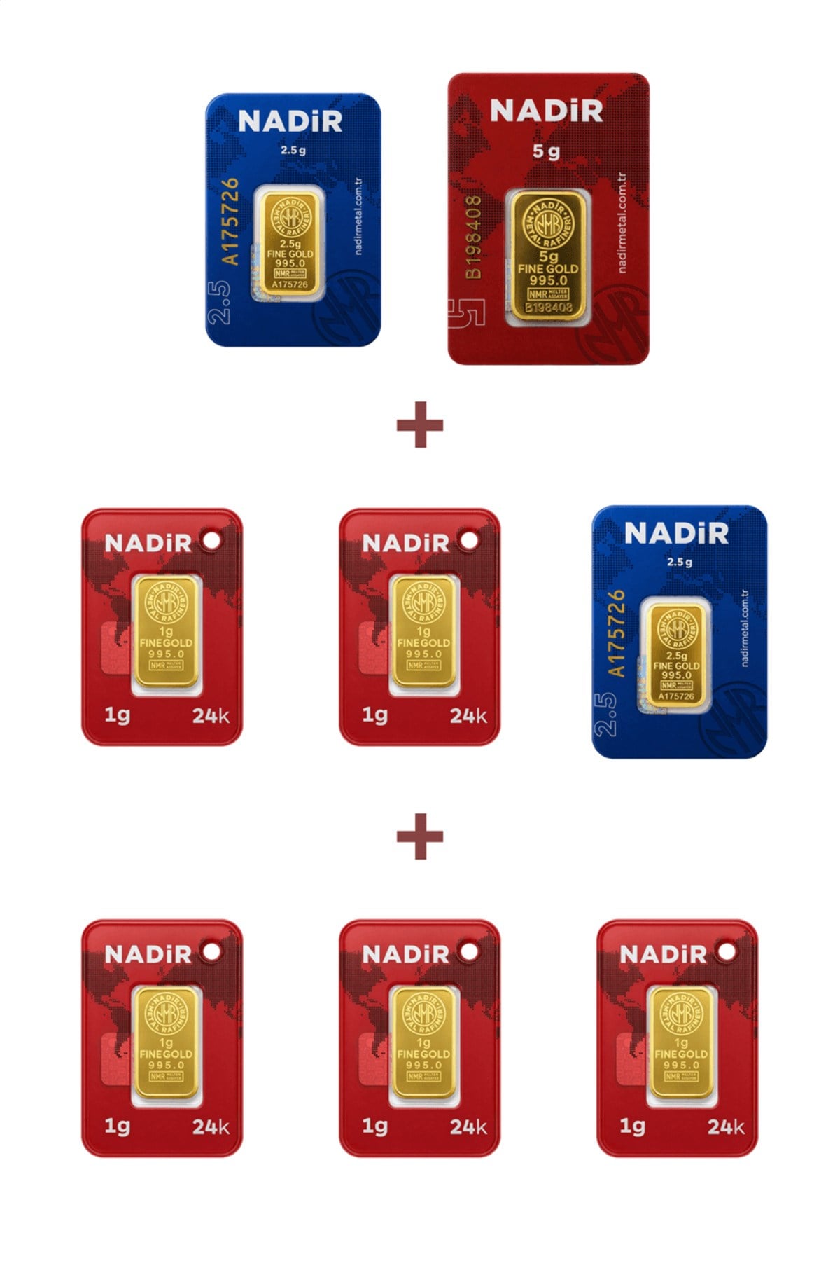 24 Ayar 15 Gram Külçe Altın (1 Adet 5 Gram Külçe Altın + 2 Adet 2,5 Gram Külçe Altın + 5