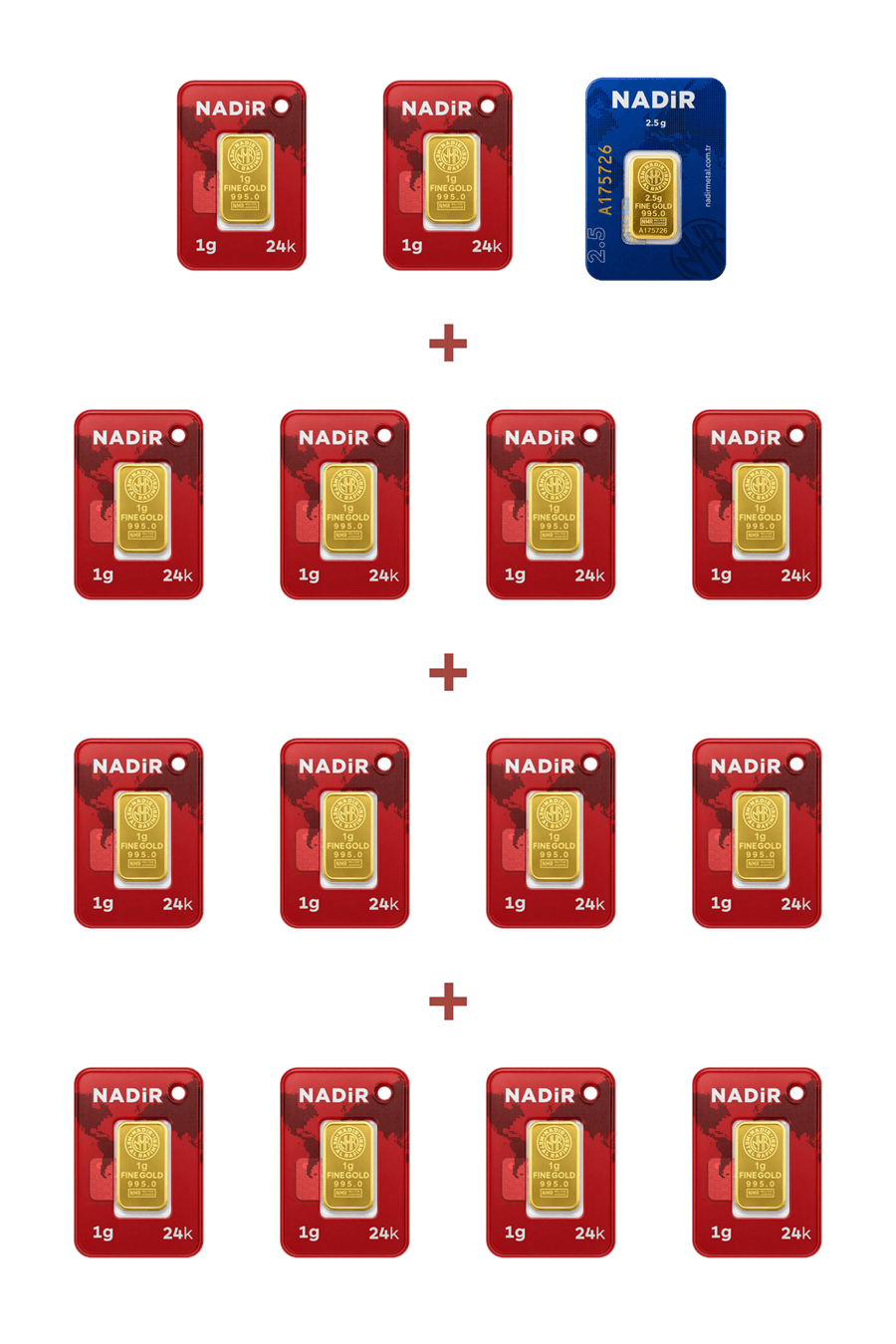 Nadir Gold 24 Ayar 16,5 Gram Külçe Altın (1 Adet 2,5 Gram Külçe Altın + 14 Adet 1 Gram Külçe Altın )