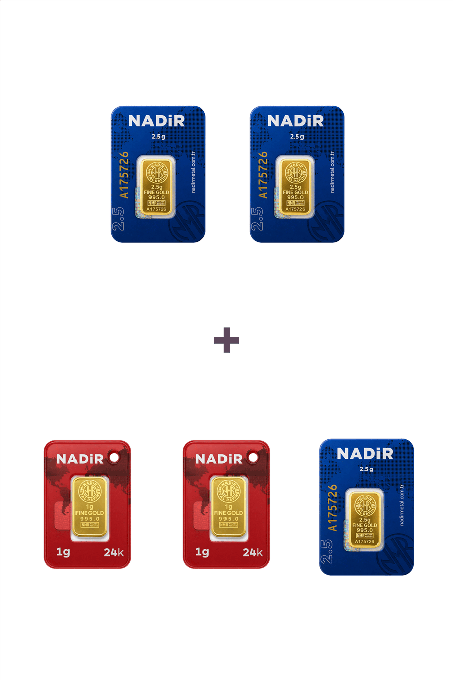 Nadir Gold 24 Ayar 9,5 Gram Külçe Altın (3 Adet 2,5 Gram Külçe Altın + 2 Adet 1 Gram Külçe Altın )