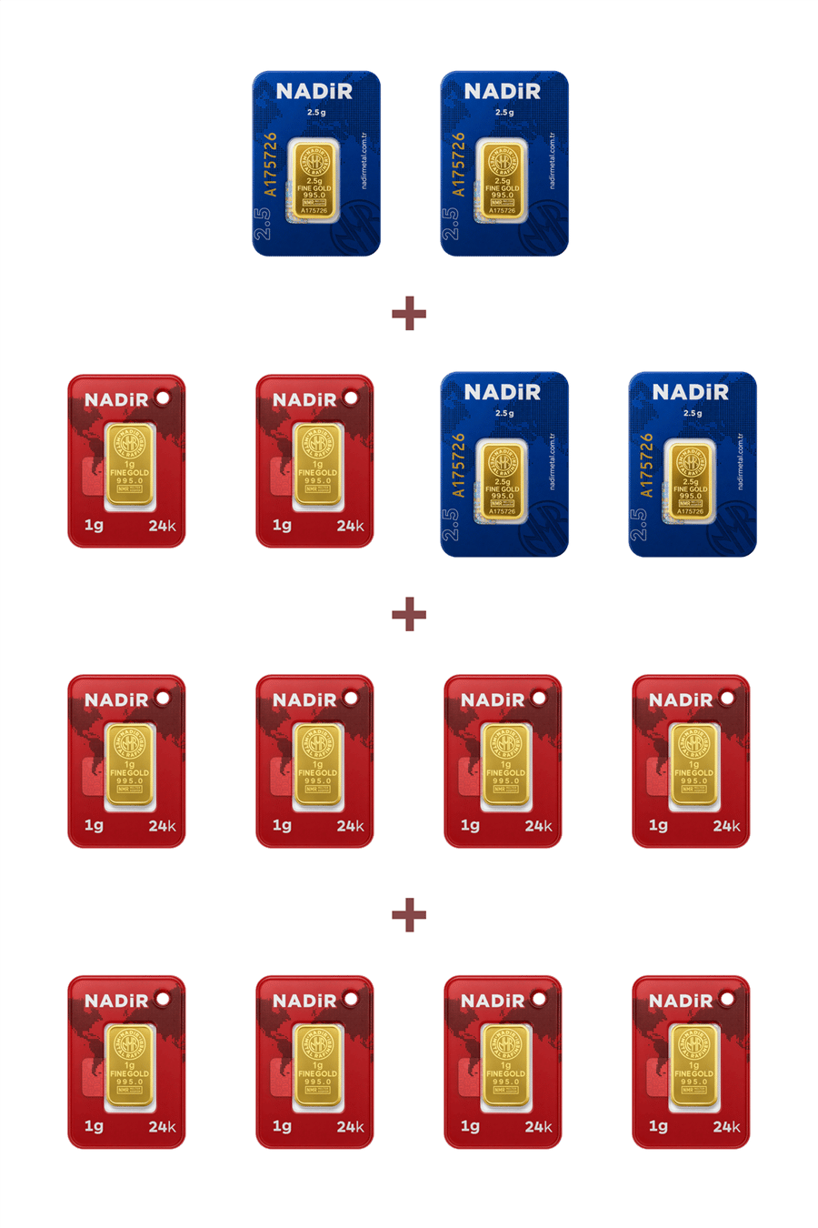 Nadir Gold 24 Ayar 20 Gram Külçe Altın (4 Adet 2,5 Gram Külçe Altın + 10 Adet 1 Gram Külçe Altın )