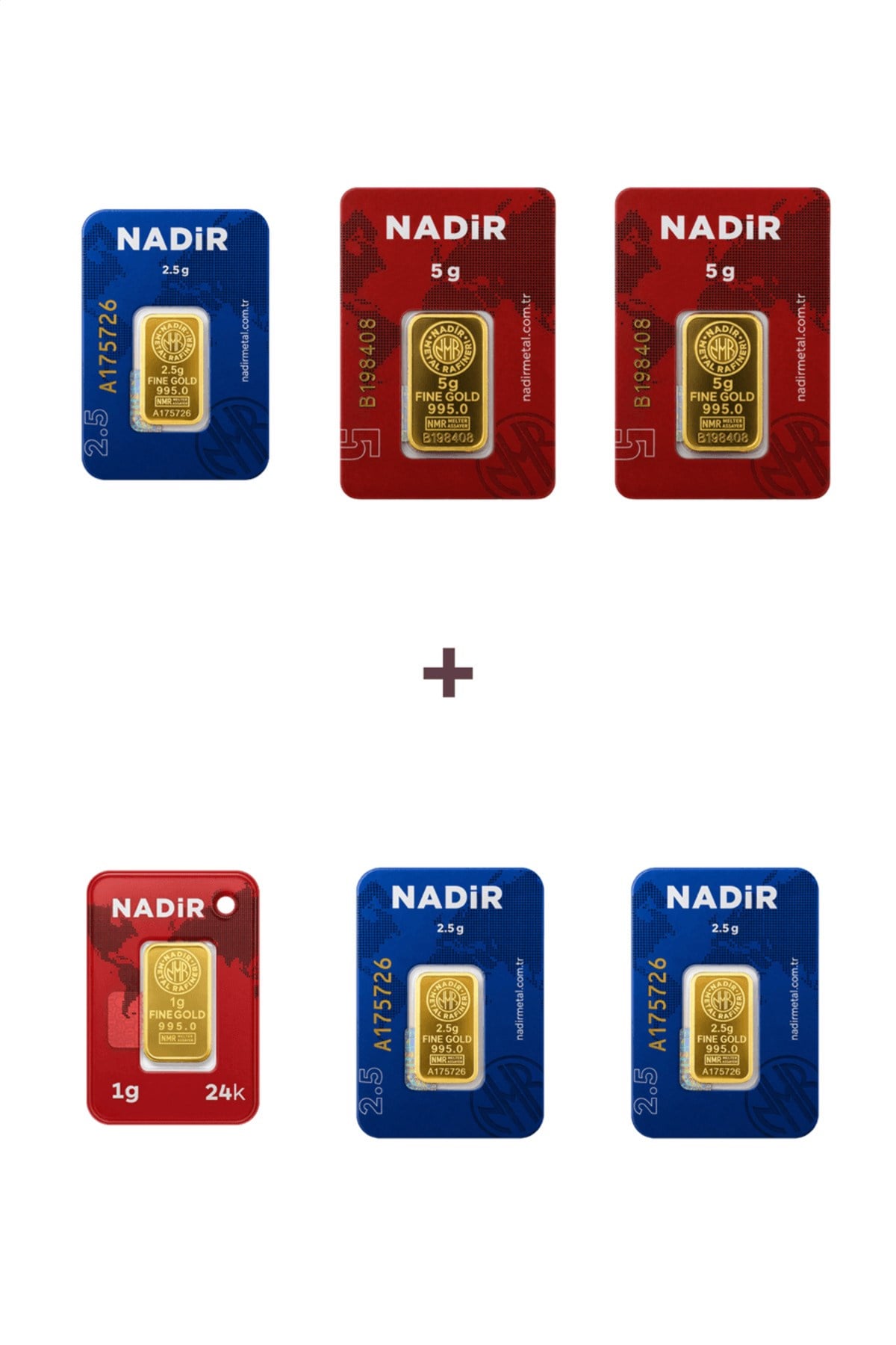 24 Ayar 18,5 Gram Külçe Altın (2 Adet 5 Gram Külçe Altın + 3 Adet 2,5 Gram Külçe Altın +