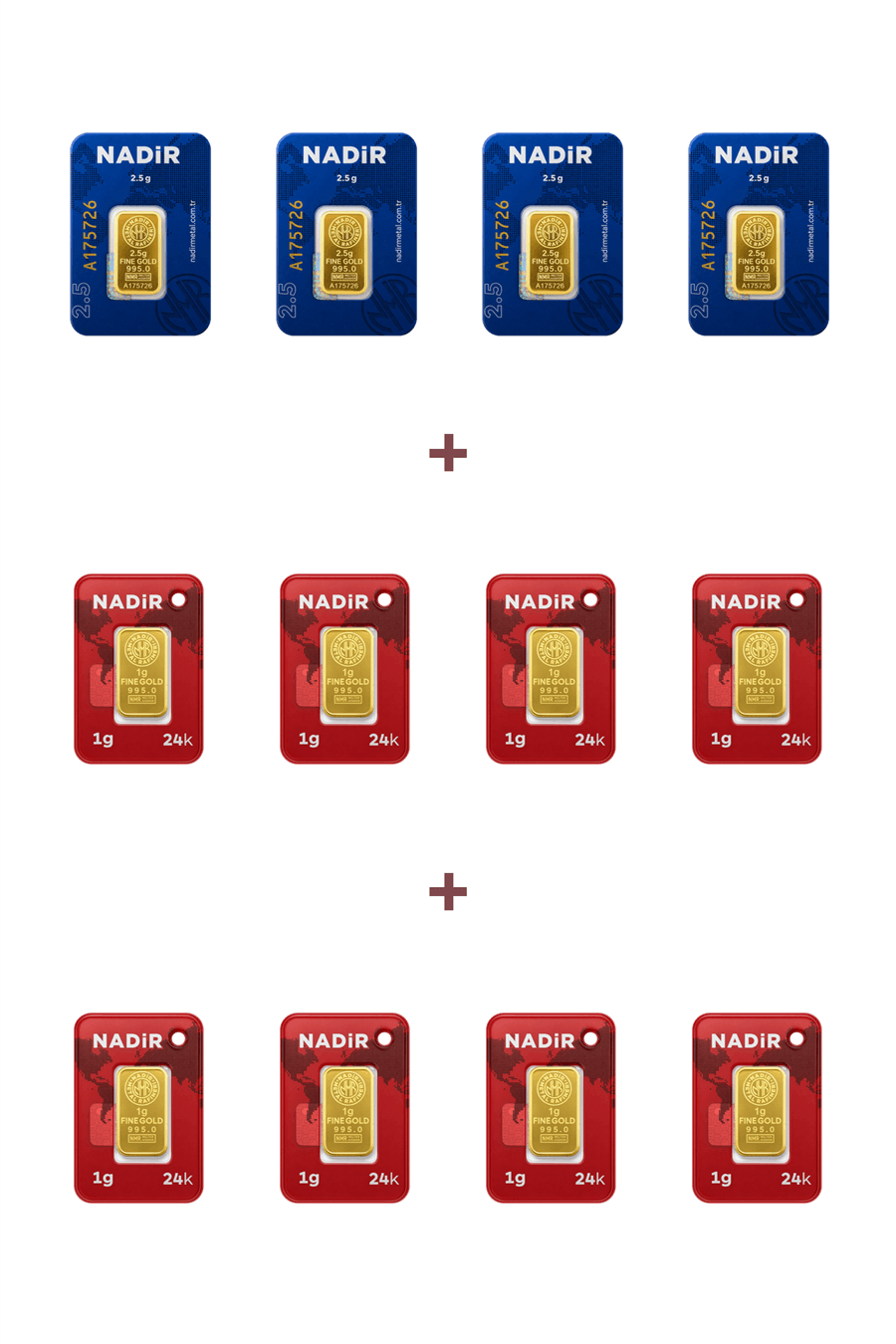 Nadir Gold 24 Ayar 18 Gram Külçe Altın (4 Adet 2,5 Gram Külçe Altın + 8 Adet 1 Gram Külçe Altın )