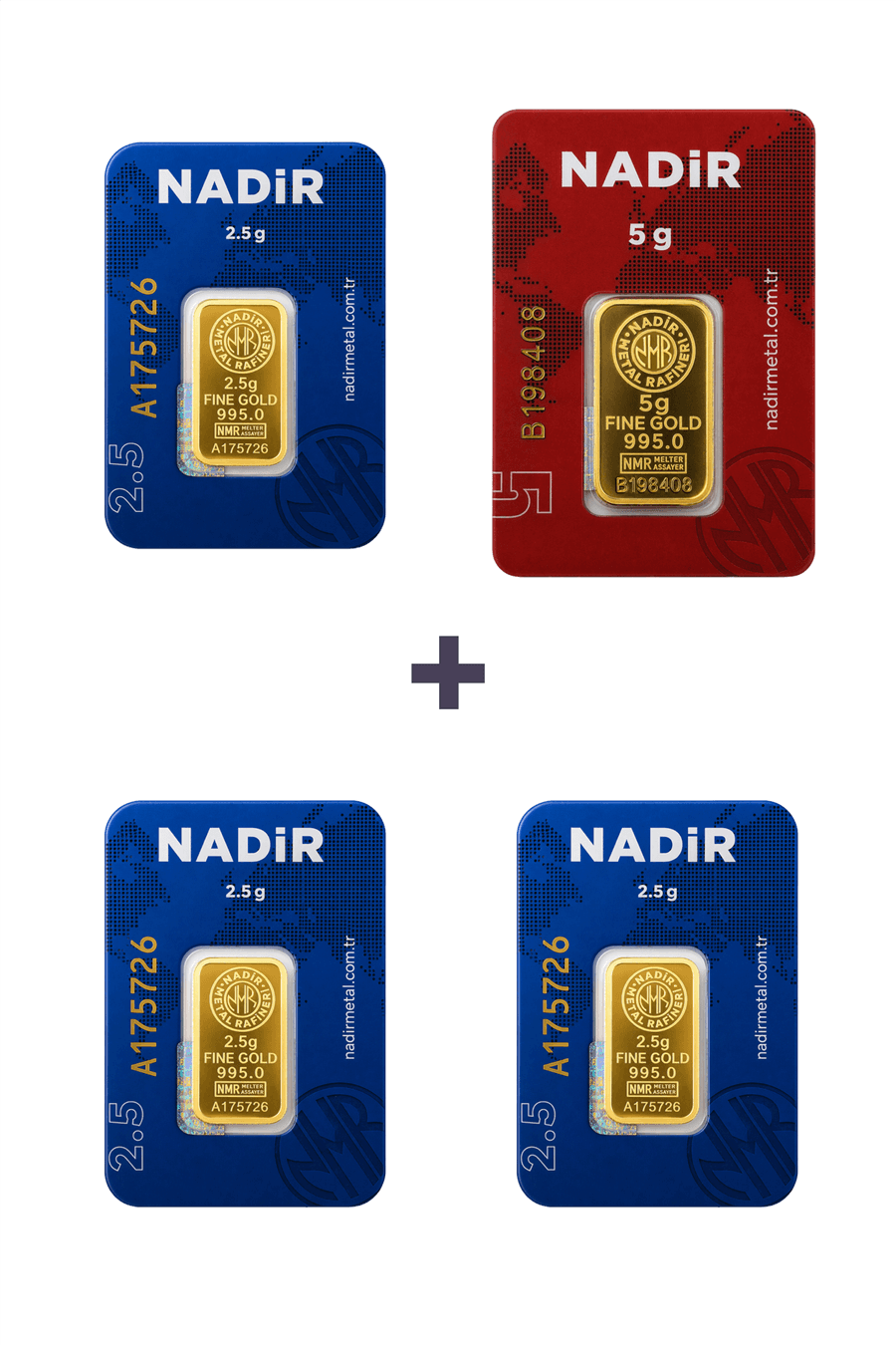 Nadir Gold 24 Ayar 12,5 Gram Külçe Altın (1 Adet 5 Gram Külçe Altın + 3 Adet 2,5 Gram Külçe Altın )