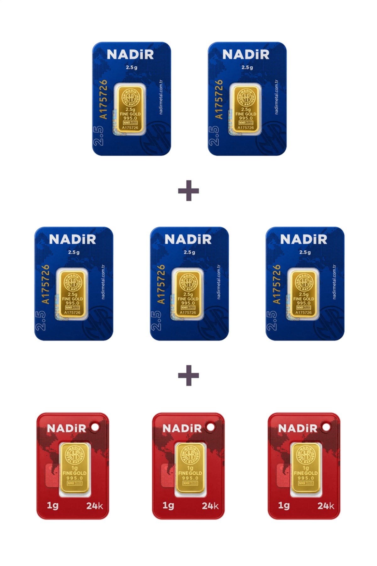 24 Ayar 15,5 Gram Külçe Altın (5 Adet 2,5 Gram Külçe Altın + 3 Adet 1 Gram Külçe Altın )
