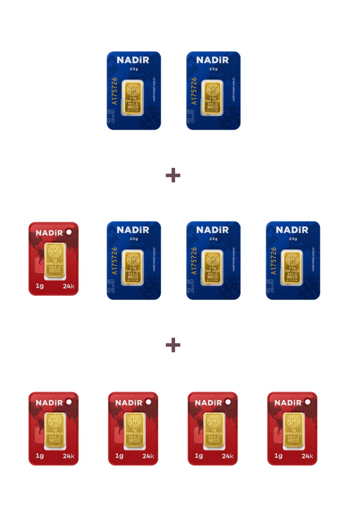 24 Ayar 17,5 Gram Külçe Altın (5 Adet 2,5 Gram Külçe Altın + 5 Adet 1 Gram Külçe Altın )