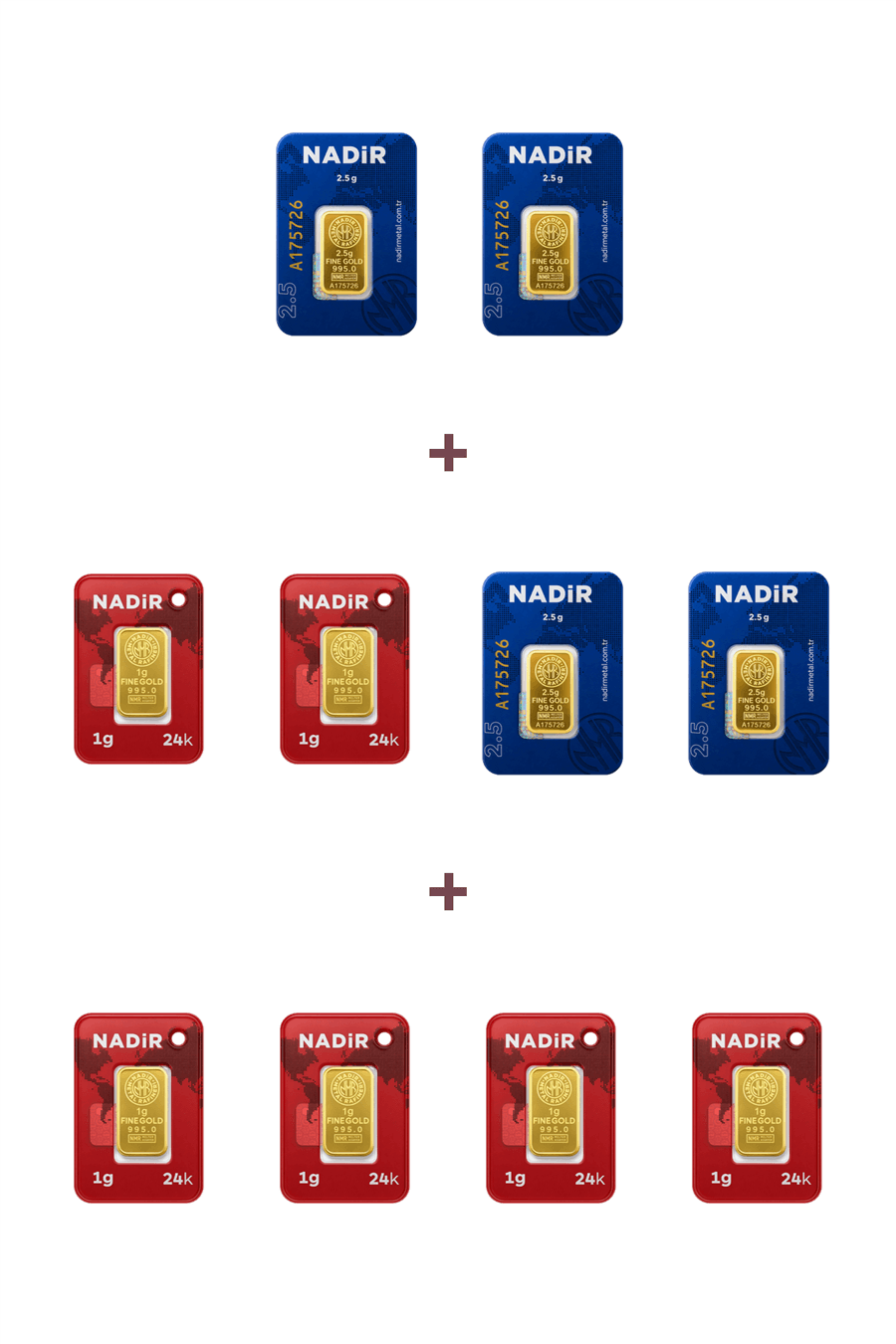 Nadir Gold 24 Ayar 16 Gram Külçe Altın (4 Adet 2,5 Gram Külçe Altın + 6 Adet 1 Gram Külçe Altın )