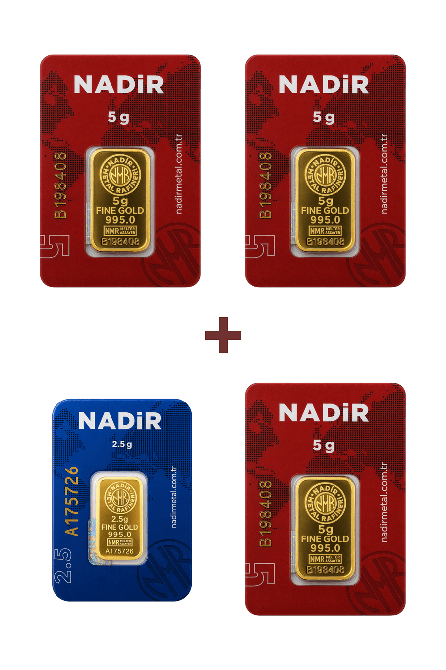 Nadir Gold 24 Ayar 17,5 Gram Külçe Altın (3 Adet 5 Gram Külçe Altın + 1 Adet 2,5 Gram Külçe Altın )