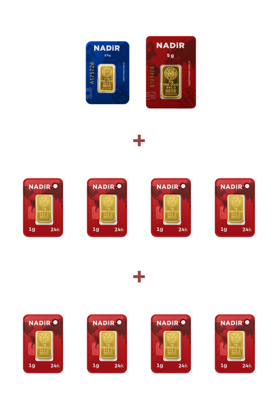 Nadir Gold 24 Ayar 15,5 Gram Altın (1 Ad 5 Gram Altın + 1 Ad 2,5 Gram Altın + 8 Ad 1 Gram Altın )