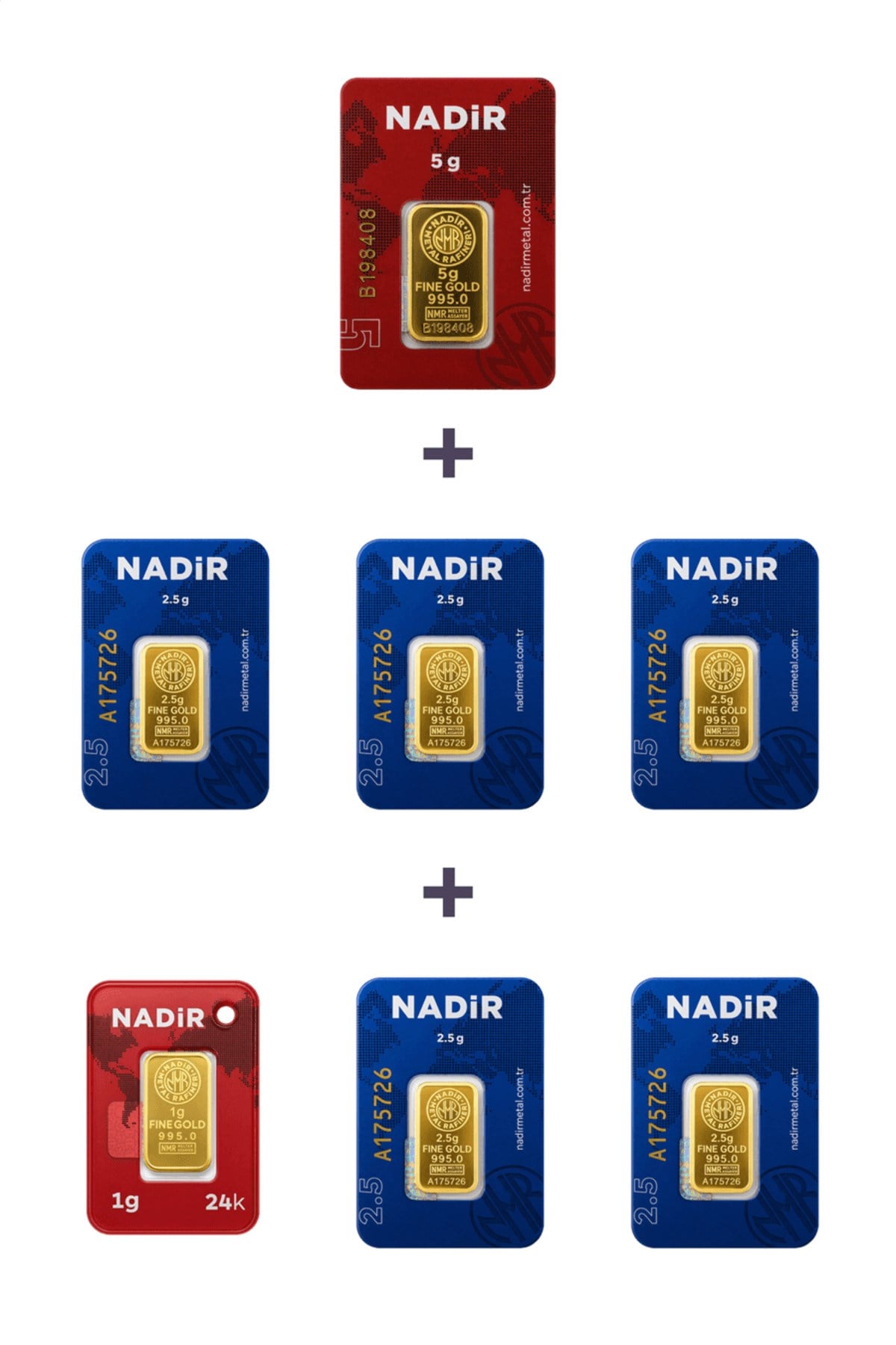 24 Ayar 18,5 Gram Külçe Altın (1 Adet 5 Gram Külçe Altın + 5 Adet 2,5 Gram Külçe Altın +