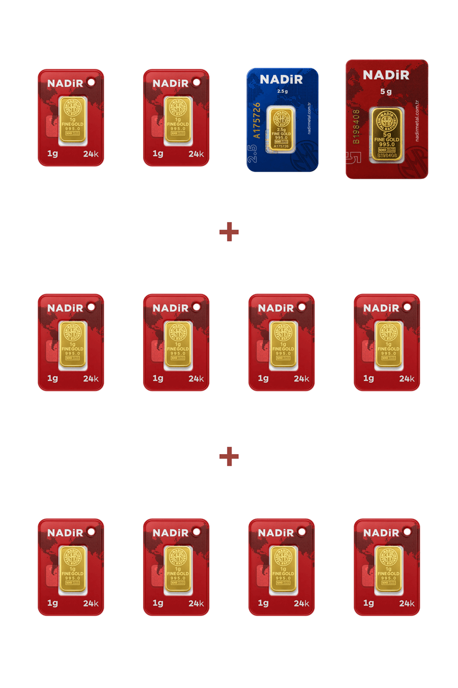 Nadir Gold 24 Ayar 17,5 Gram Altın (1 Ad 5 Gram Altın + 1 Ad 2,5 Gram Altın + 10 Ad 1 Gram Altın )