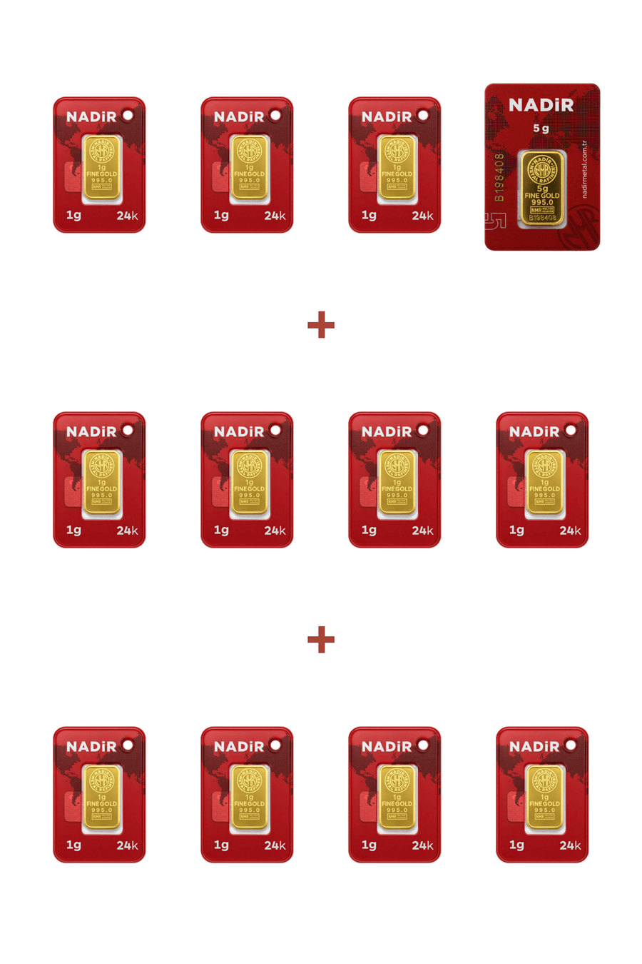 Nadir Gold 24 Ayar 16 Gram Külçe Altın (1 Adet 5 Gram Külçe Altın + 11 Adet 1 Gram Külçe Altın )