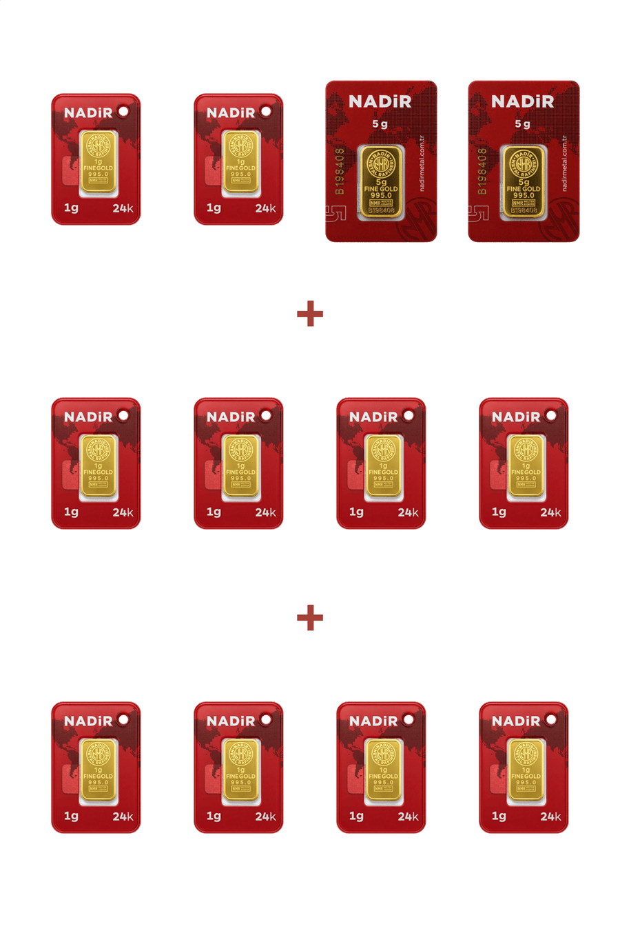 Nadir Gold 24 Ayar 20 Gram Külçe Altın (2 Adet 5 Gram Külçe Altın + 10 Adet 1 Gram Külçe Altın )