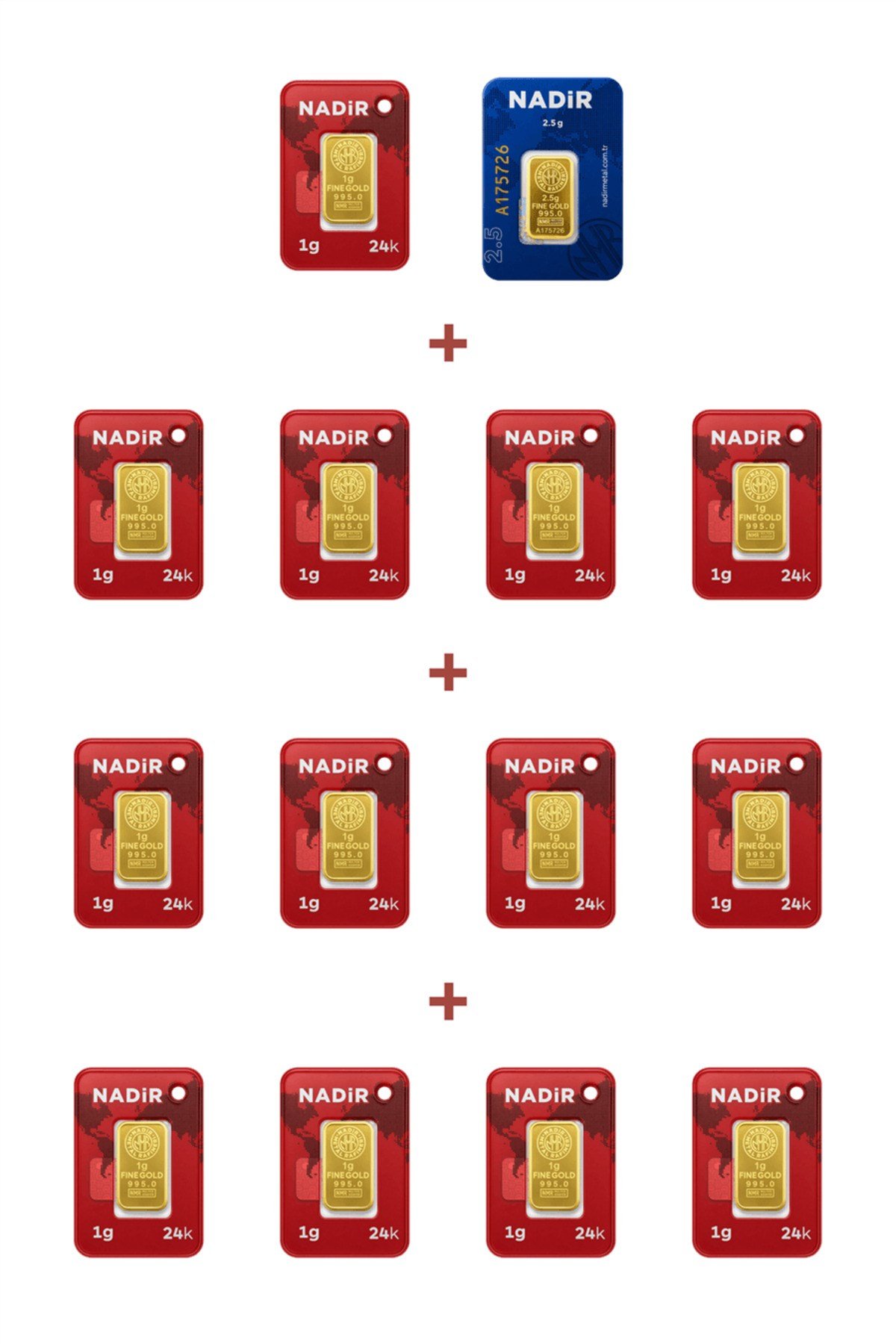 24 Ayar 15,5 Gram Külçe Altın (1 Adet 2,5 Gram Külçe Altın + 13 Adet 1 Gram Külçe Altın )