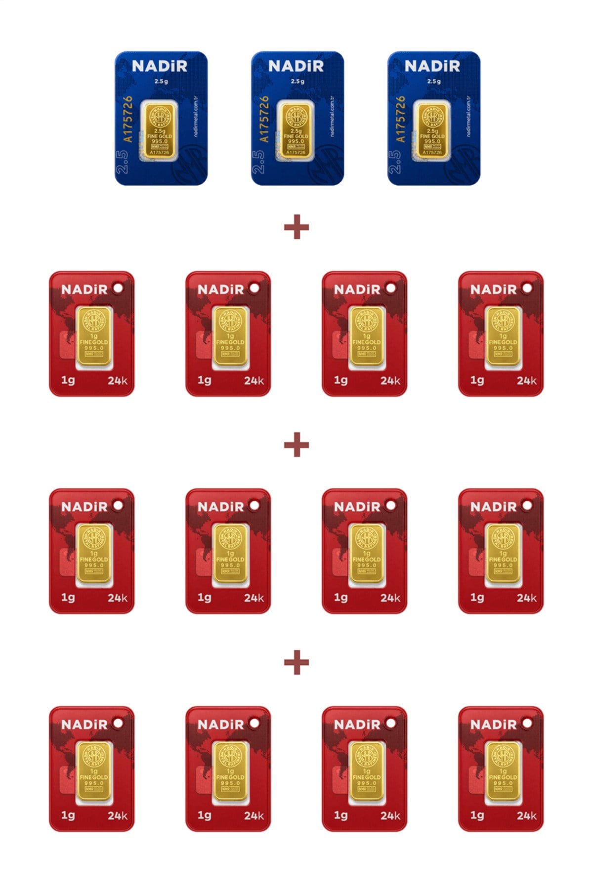 24 Ayar 19,5 Gram Külçe Altın (3 Adet 2,5 Gram Külçe Altın + 12 Adet 1 Gram Külçe Altın )