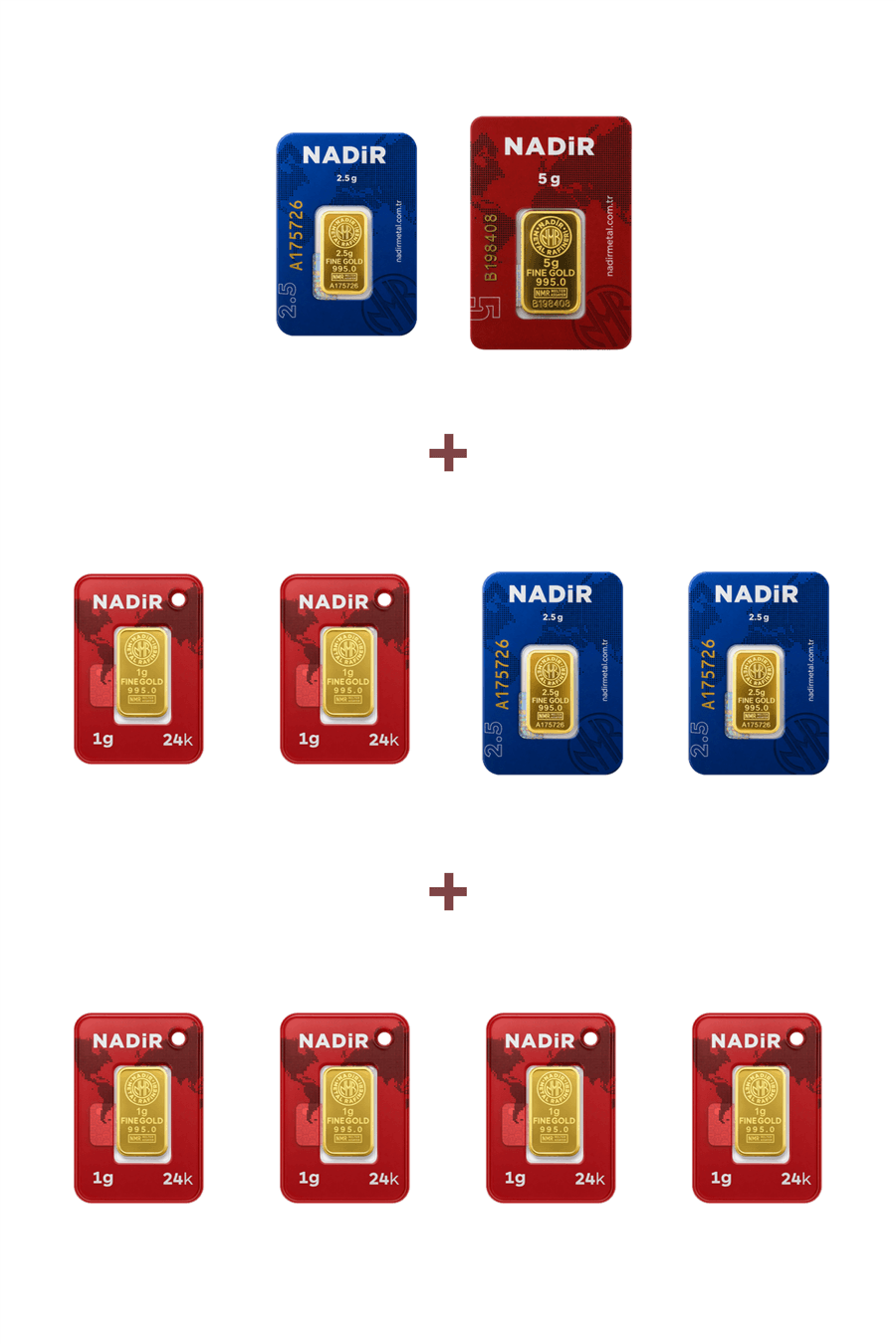 Nadir Gold 24 Ayar 18,5 Gram Altın (1 Ad 5 Gram Altın + 3 Ad 2,5 Gram Altın + 6 Ad 1 Gram Altın )