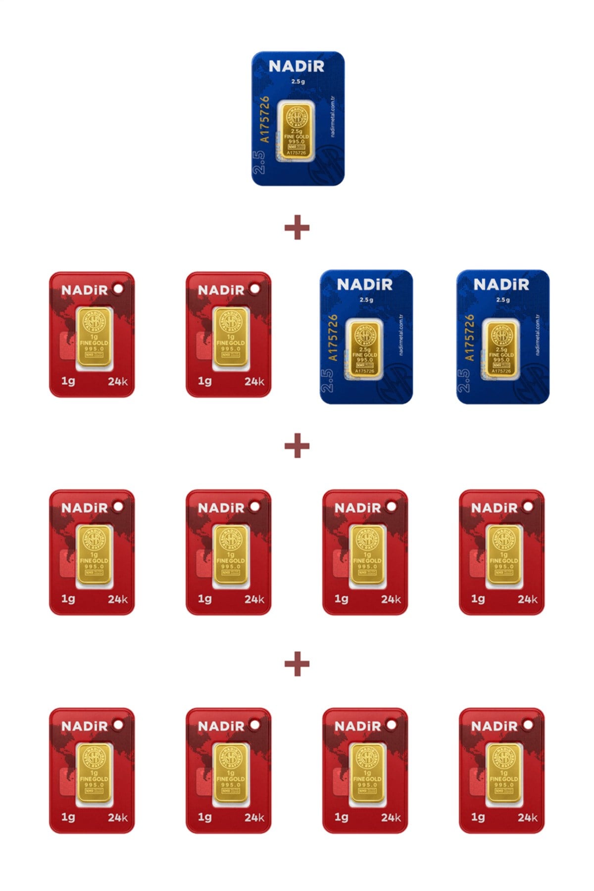 24 Ayar 17,5 Gram Külçe Altın (3 Adet 2,5 Gram Külçe Altın + 10 Adet 1 Gram Külçe Altın )
