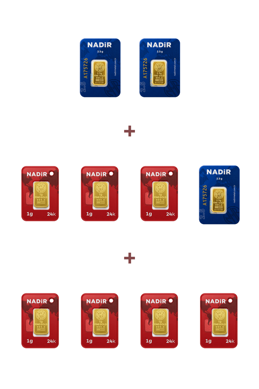 Nadir Gold 24 Ayar 14,5 Gram Külçe Altın (3 Adet 2,5 Gram Külçe Altın + 7 Adet 1 Gram Külçe Altın )