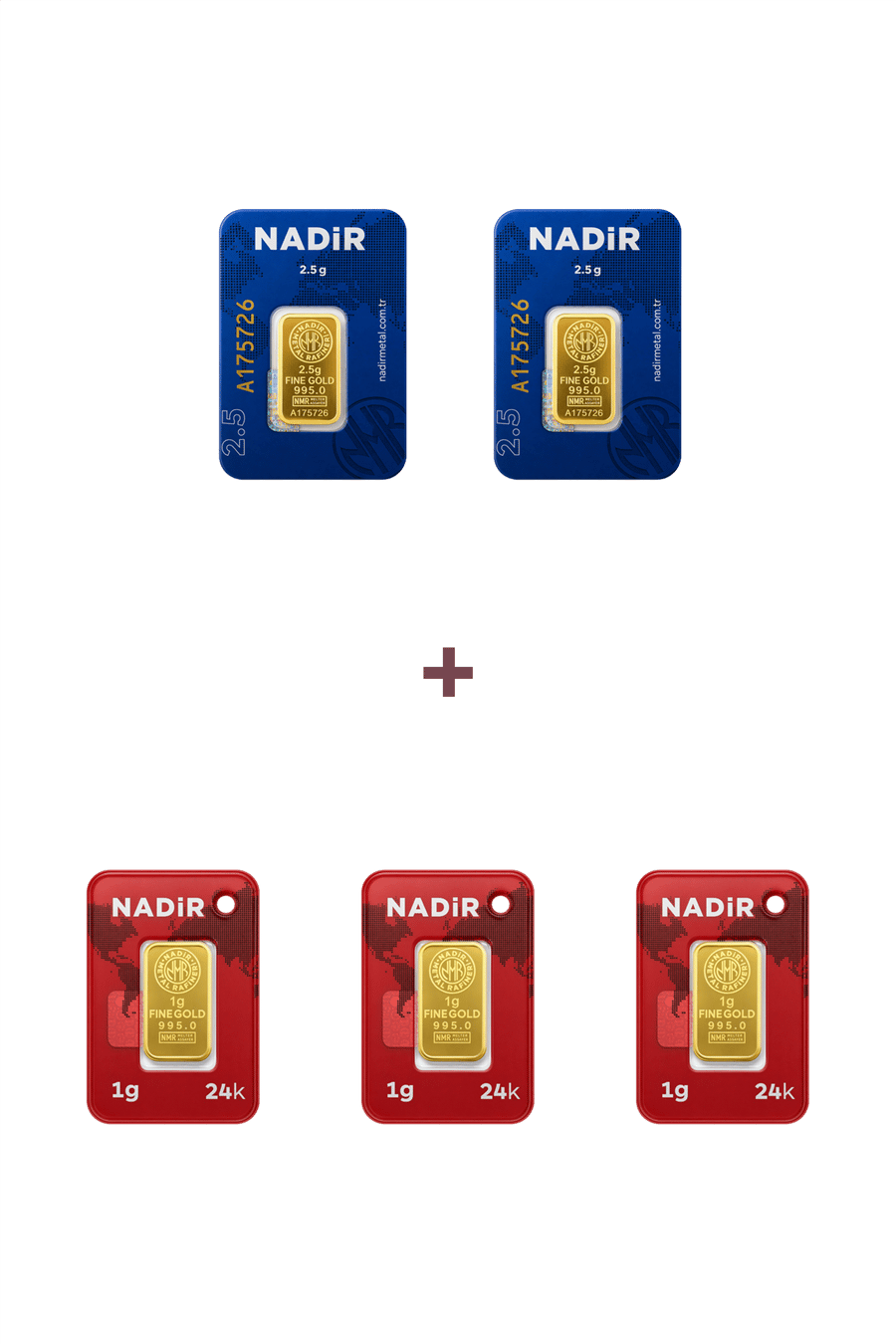 Nadir Gold 24 Ayar 8 Gram Külçe Altın (2 Adet 2,5 Gram Külçe Altın + 3 Adet 1 Gram Külçe Altın )