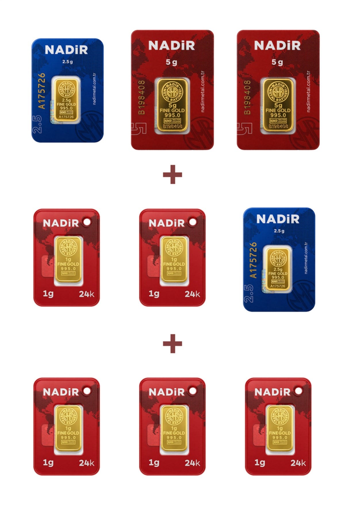 24 Ayar 20 Gram Külçe Altın (2 Adet 5 Gram Külçe Altın + 2 Adet 2,5 Gram Külçe Altın + 5